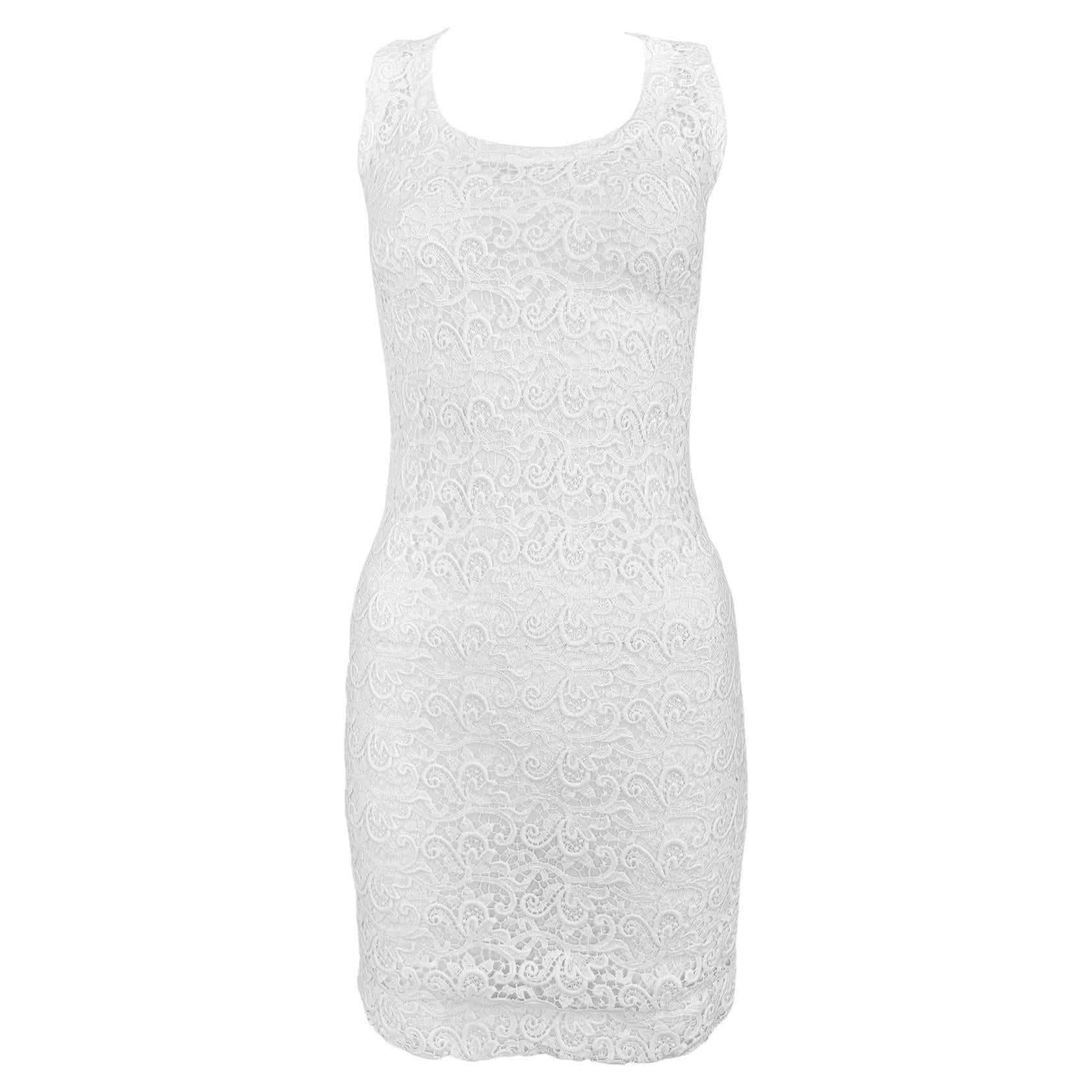 1996 Gianni Versace White Lace Sleeveless Pencil Dress - RealList