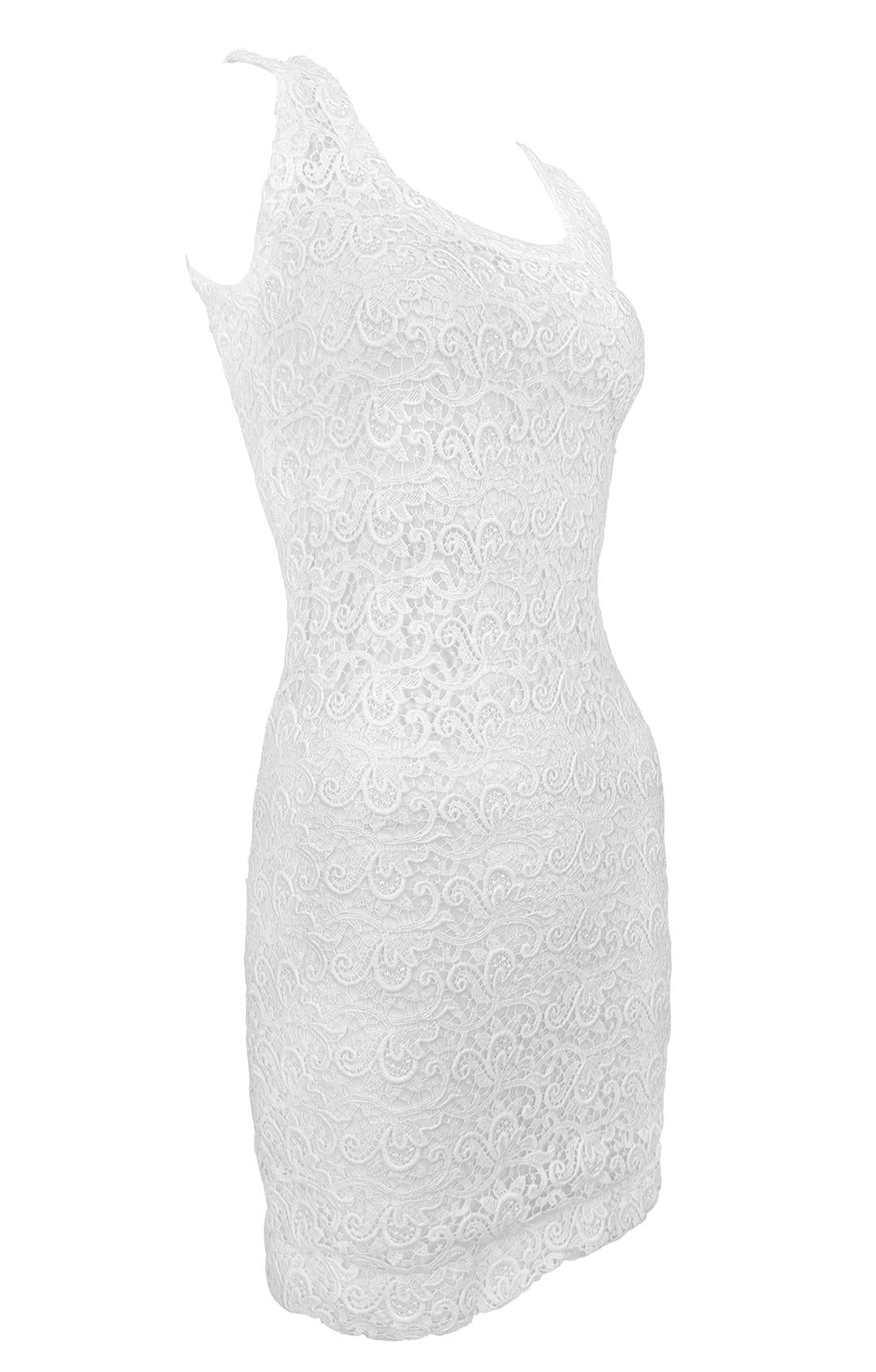 1996 Gianni Versace White Lace Sleeveless Pencil Dress - RealList