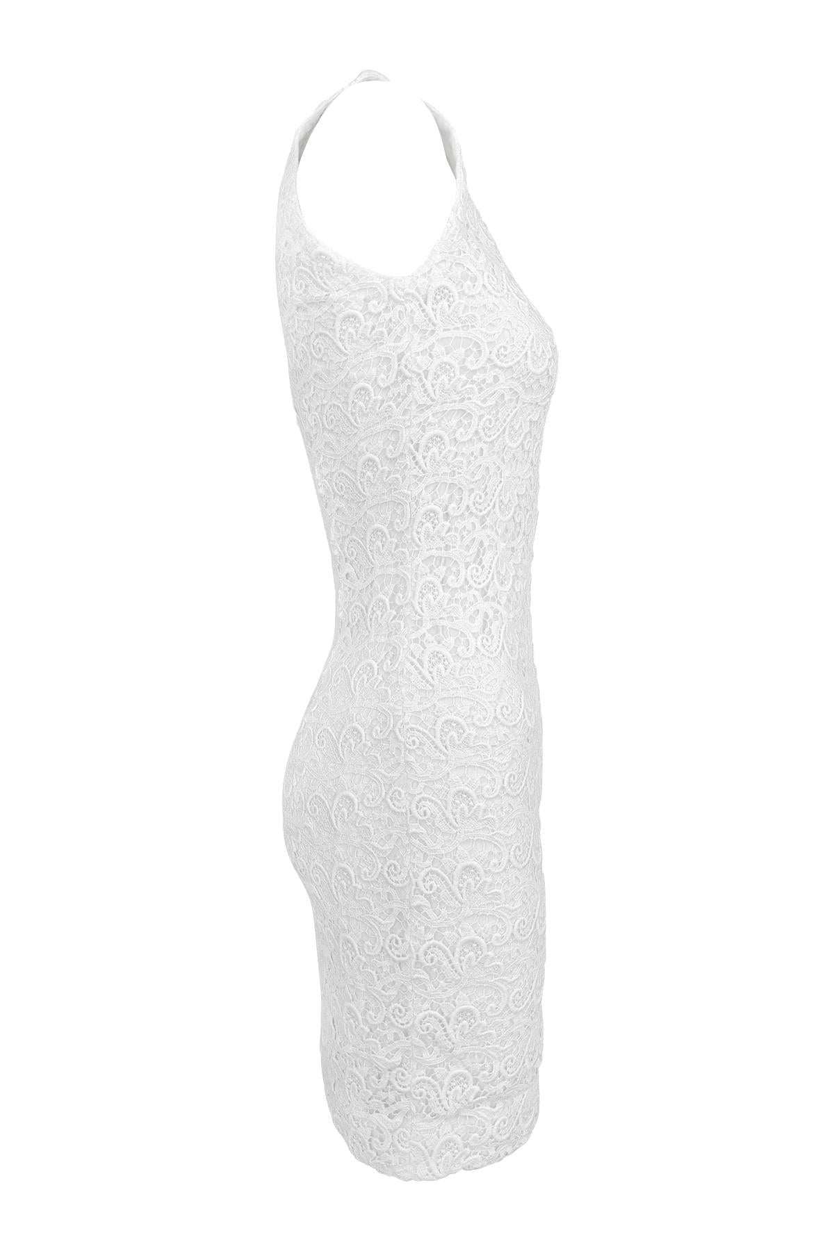 1996 Gianni Versace White Lace Sleeveless Pencil Dress - RealList