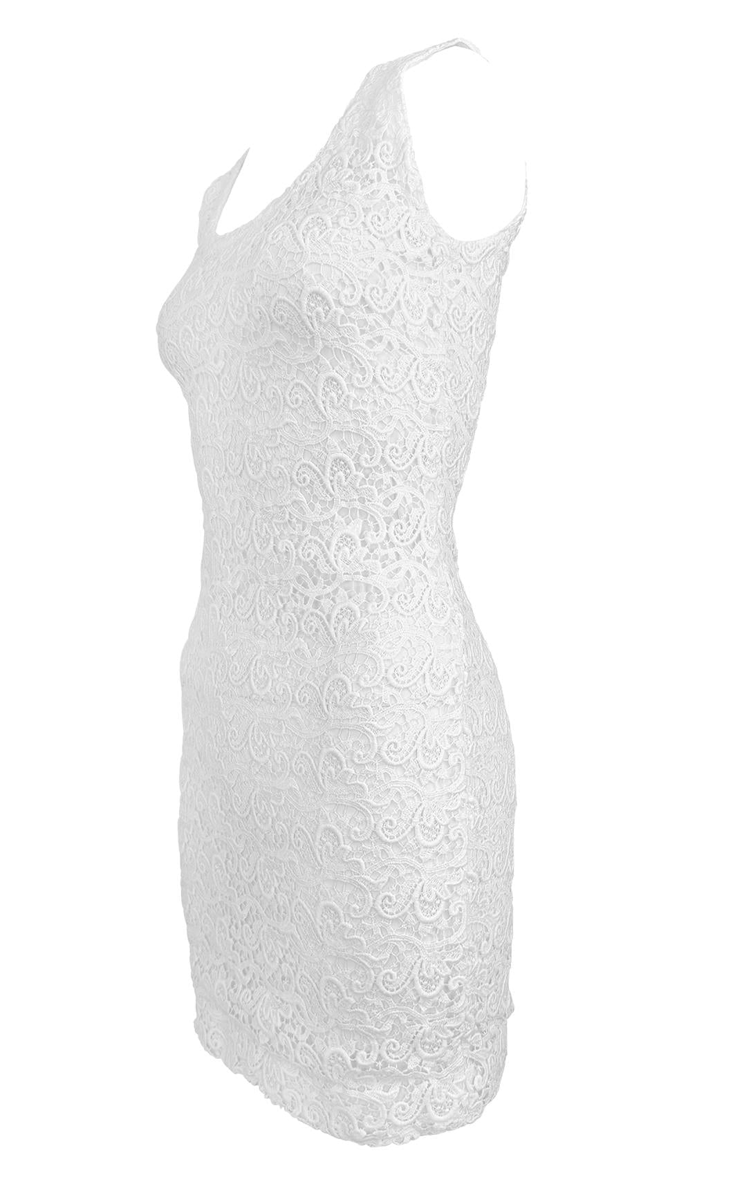 1996 Gianni Versace White Lace Sleeveless Pencil Dress - RealList