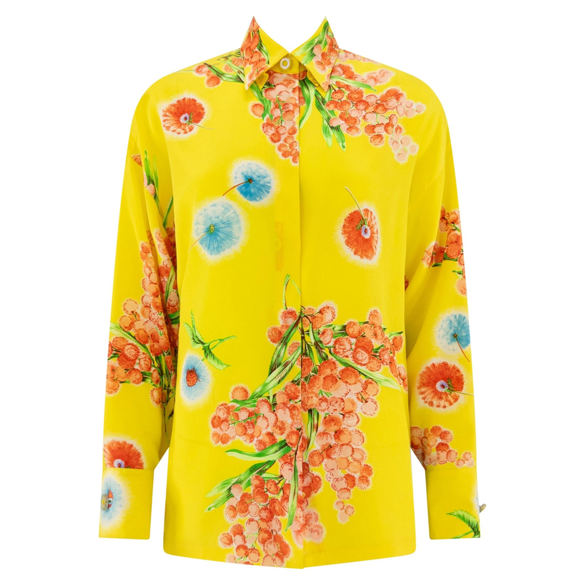1996 Gianni Versace Yellow Floral Silk Button Up Medusa Shirt - RealList