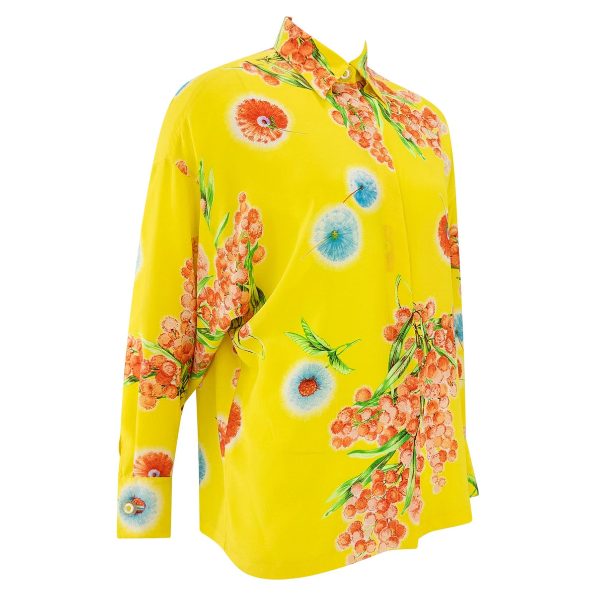 1996 Gianni Versace Yellow Floral Silk Button Up Medusa Shirt - RealList