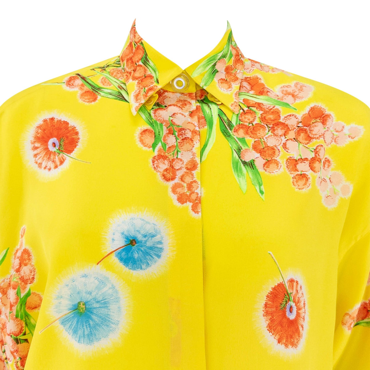 1996 Gianni Versace Yellow Floral Silk Button Up Medusa Shirt - RealList