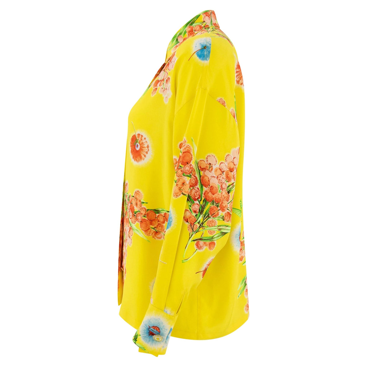 1996 Gianni Versace Yellow Floral Silk Button Up Medusa Shirt - RealList