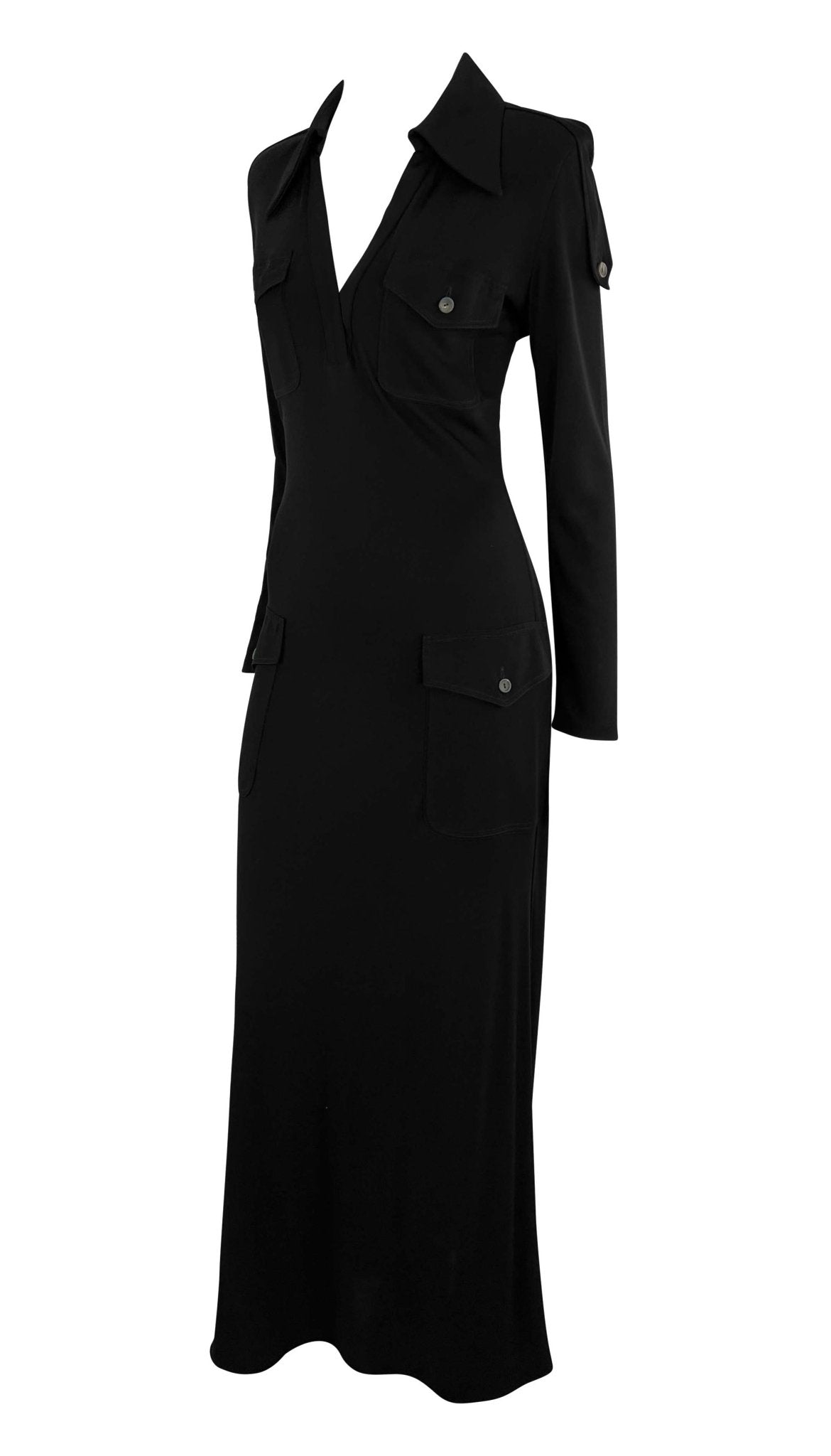 1996 Gucci by Tom Ford Cargo Pocket Plunging Bodycon Gown - RealList