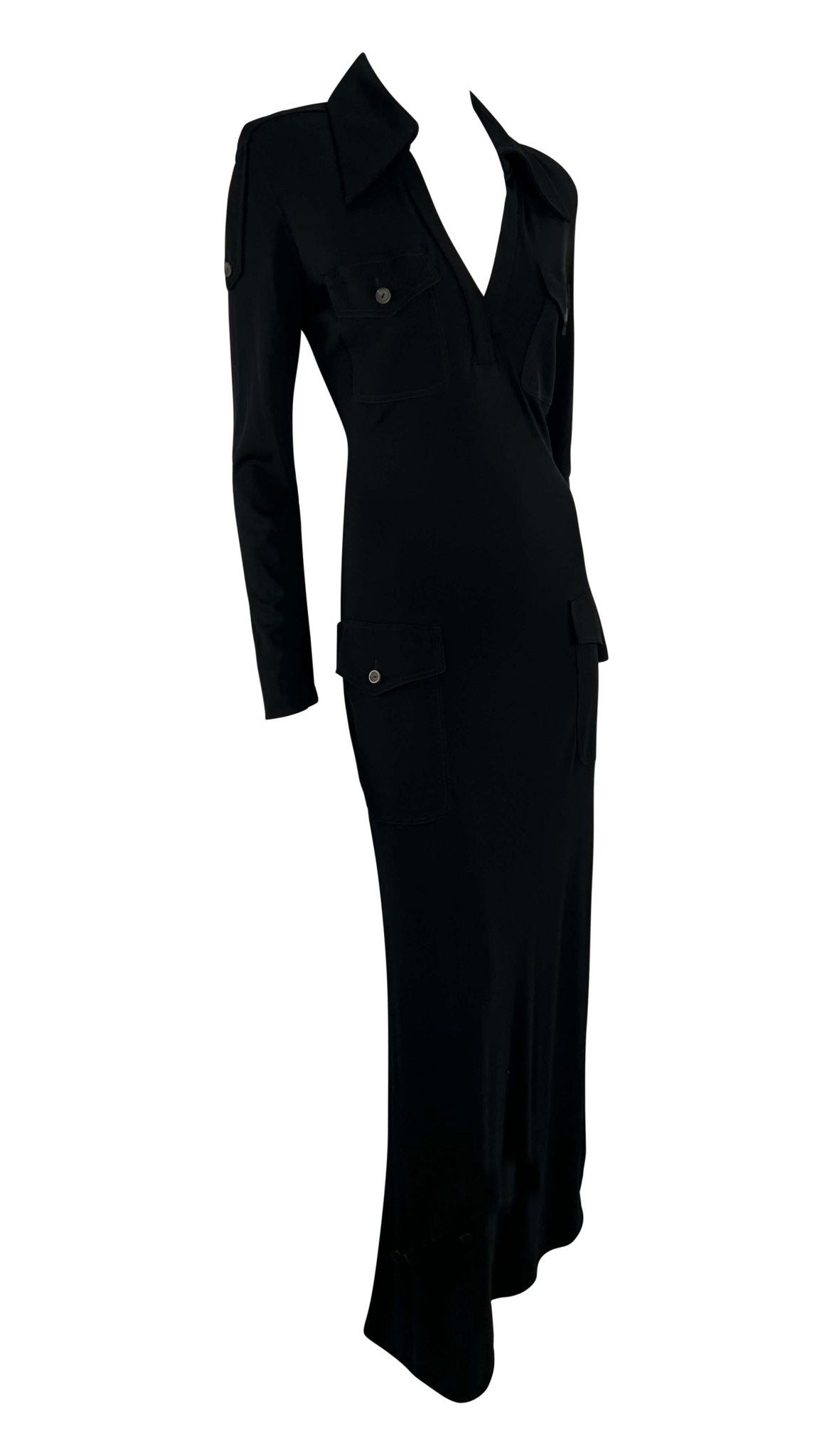 1996 Gucci by Tom Ford Cargo Pocket Plunging Bodycon Gown - RealList