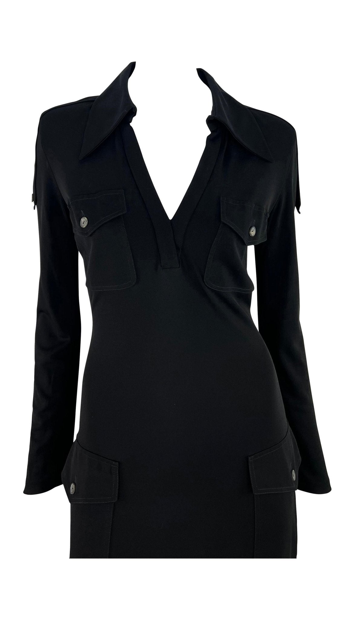 1996 Gucci by Tom Ford Cargo Pocket Plunging Bodycon Gown - RealList