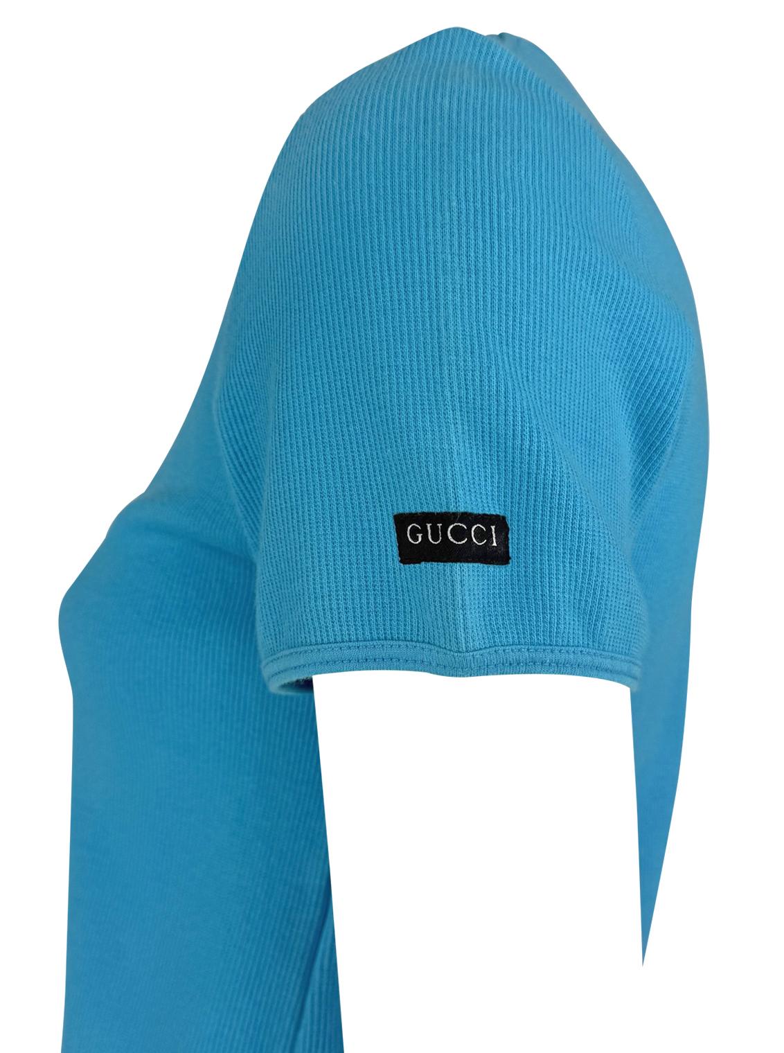 1996 Gucci by Tom Ford Turquoise Stretch Ribbed Logo T-Shirt Top - RealList