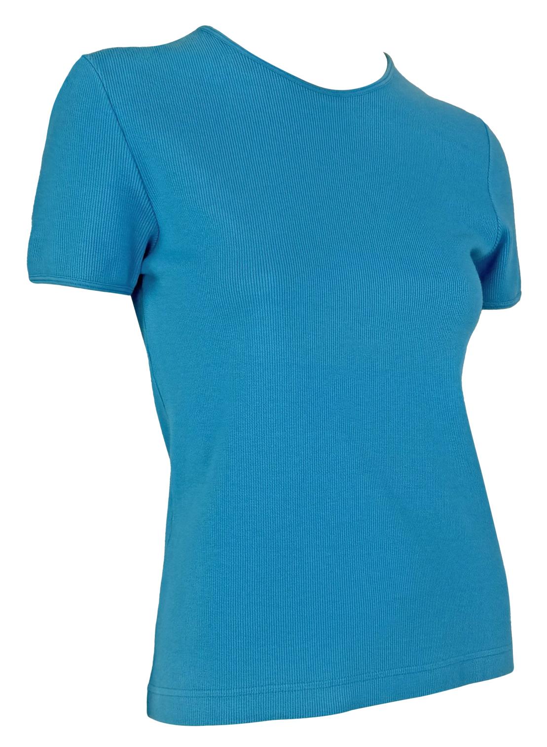 1996 Gucci by Tom Ford Turquoise Stretch Ribbed Logo T-Shirt Top - RealList
