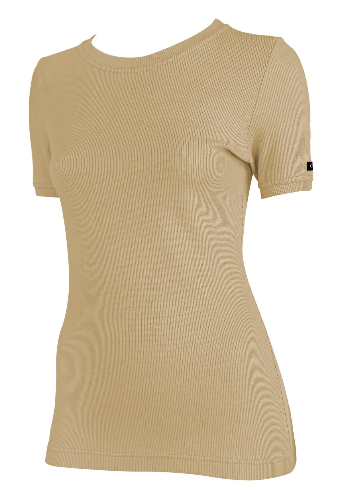 1997 Gucci by Tom Ford Beige Stretch Ribbed Logo T-Shirt Top - RealList