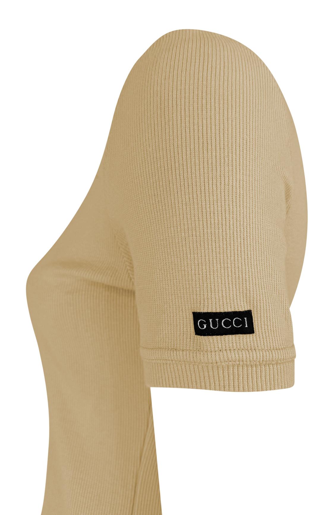 1997 Gucci by Tom Ford Beige Stretch Ribbed Logo T-Shirt Top - RealList