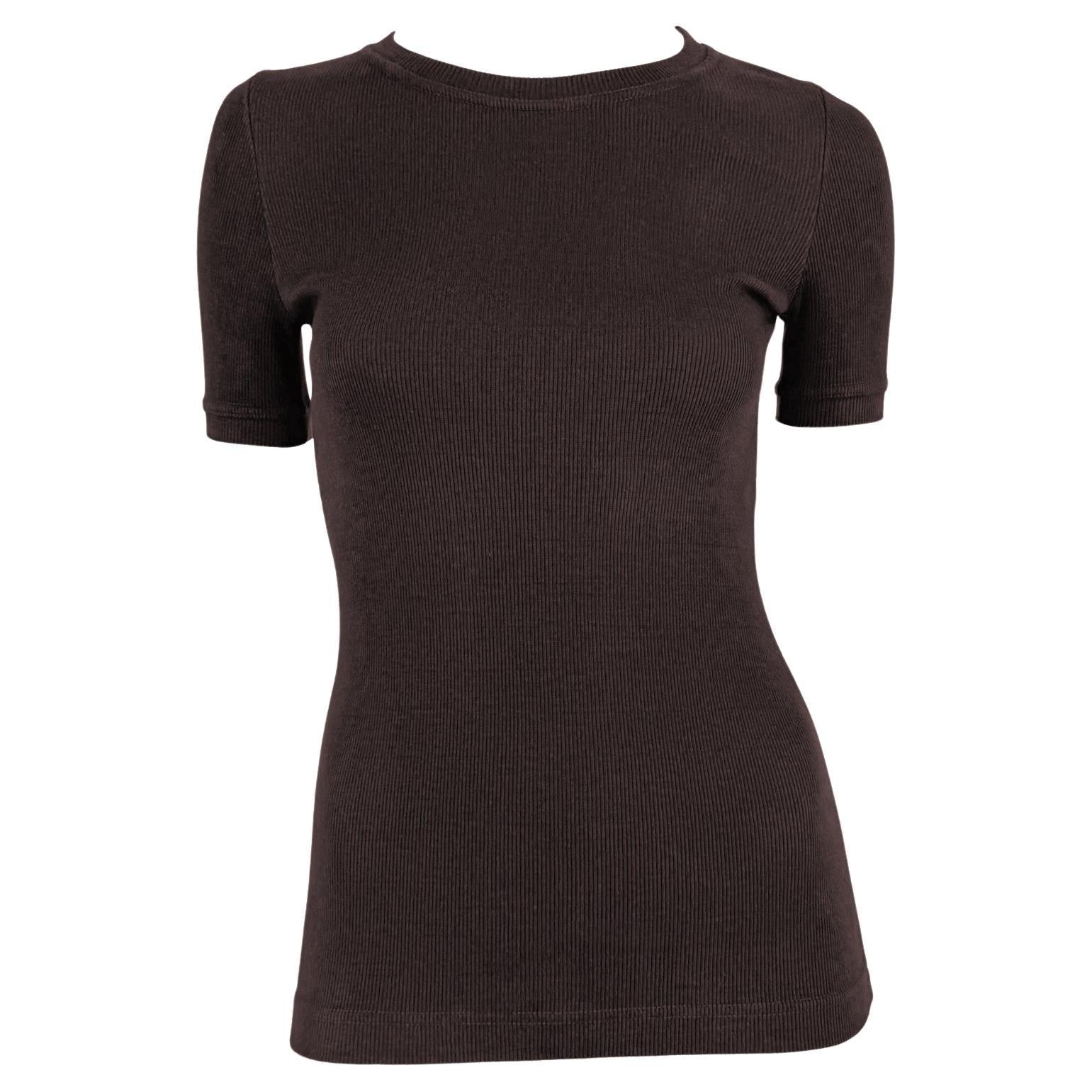 1997 Gucci by Tom Ford Ribbed Brown Stretch Logo T-Shirt Top - RealList