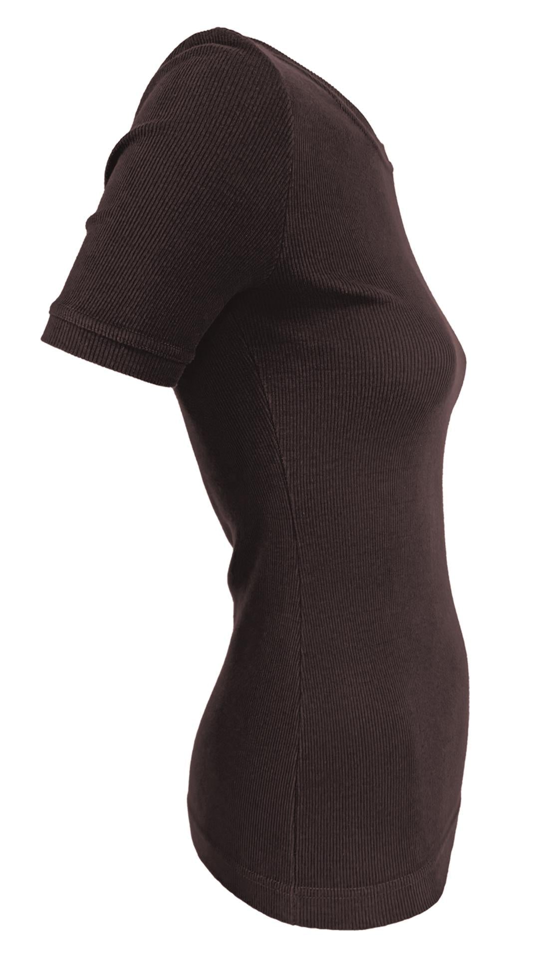 1997 Gucci by Tom Ford Ribbed Brown Stretch Logo T-Shirt Top - RealList