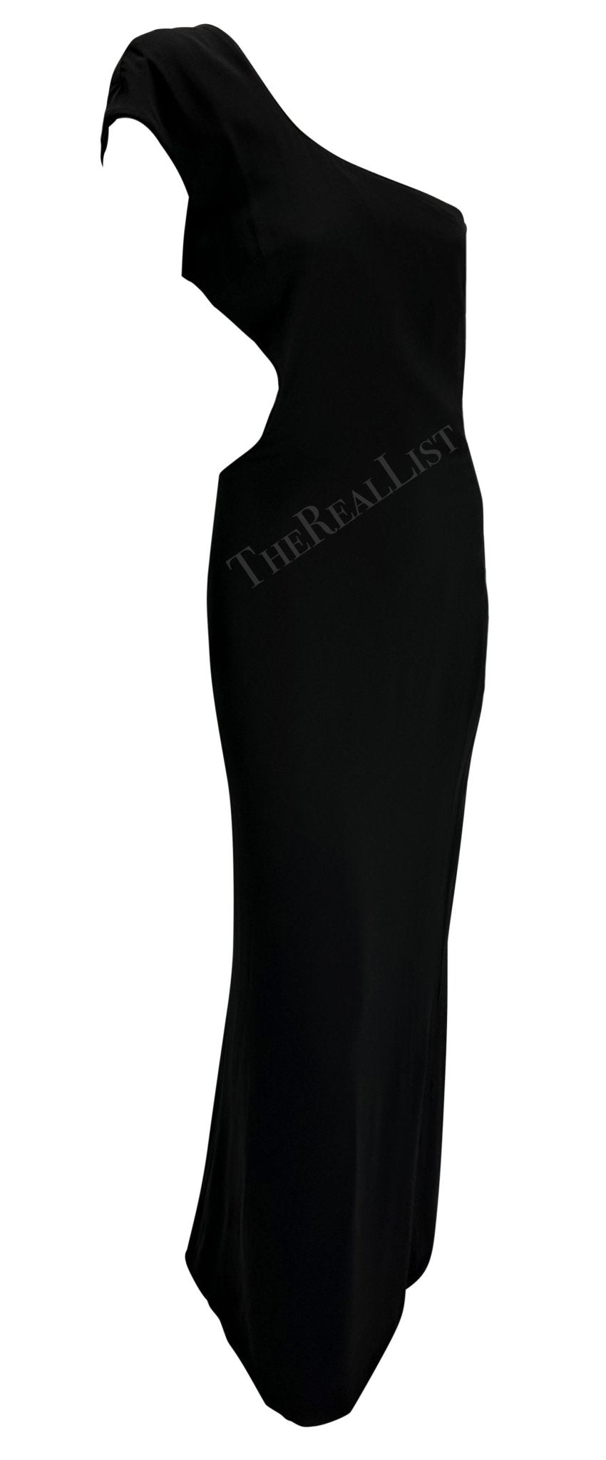 1998 Gianni Versace by Donatella Black Medusa Medallion Asymmetric Cutout Gown - RealList