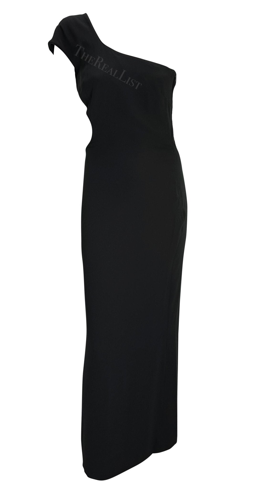 1998 Gianni Versace by Donatella Black Medusa Medallion Asymmetric Cutout Gown - RealList