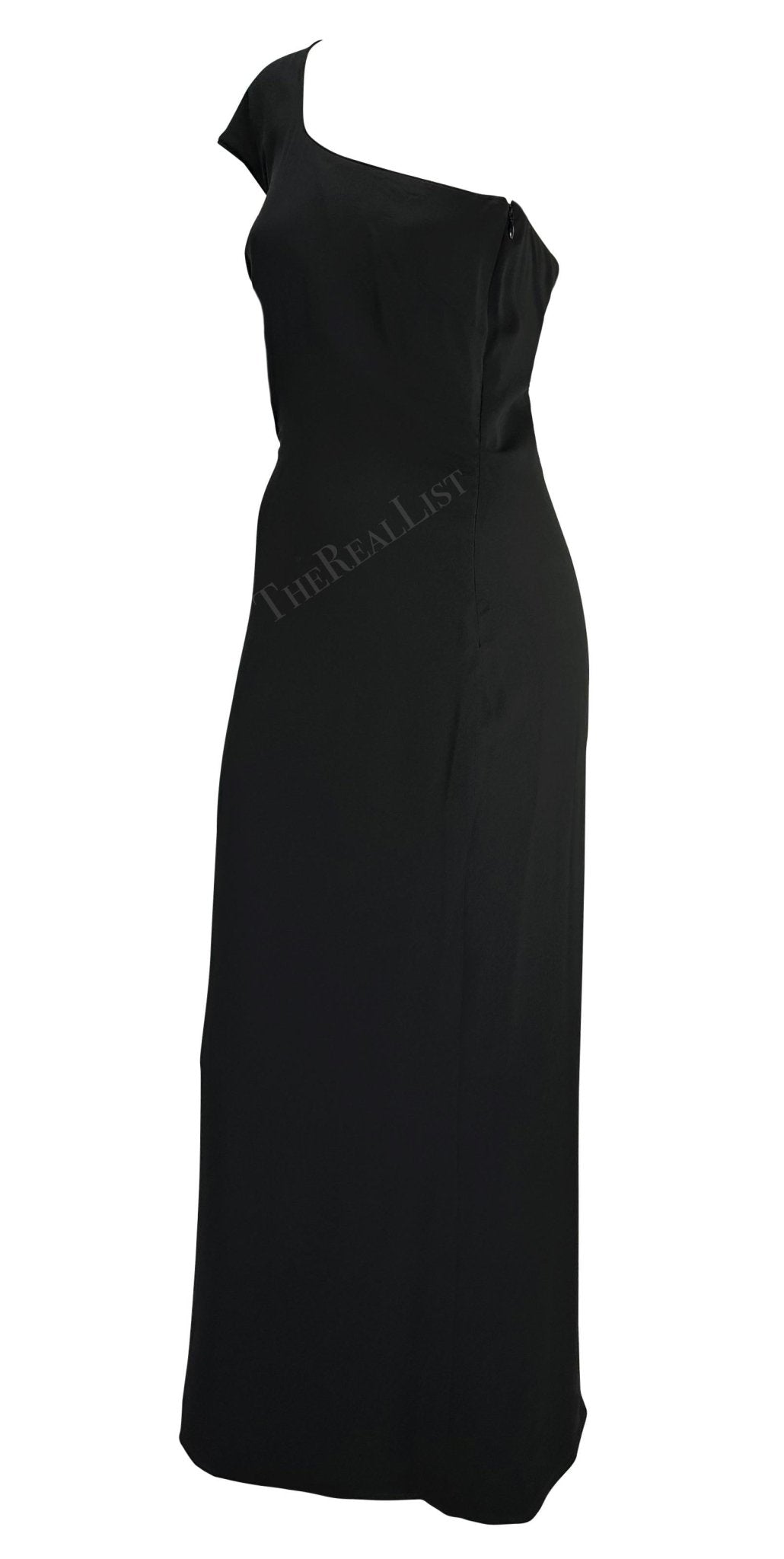 1998 Gianni Versace by Donatella Black Medusa Medallion Asymmetric Cutout Gown - RealList