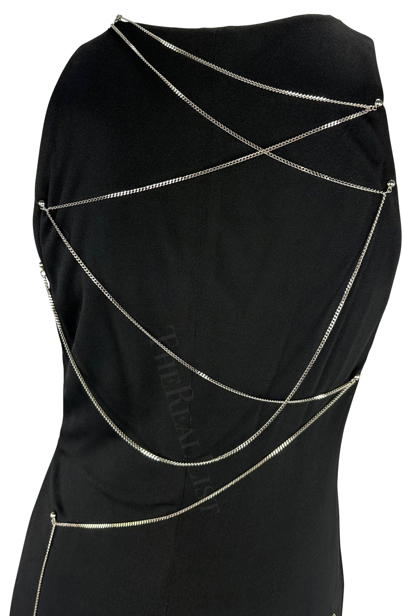 1999 Gianni Versace by Donatella Black Chain Bodycon Stretch Knit Dress - RealList