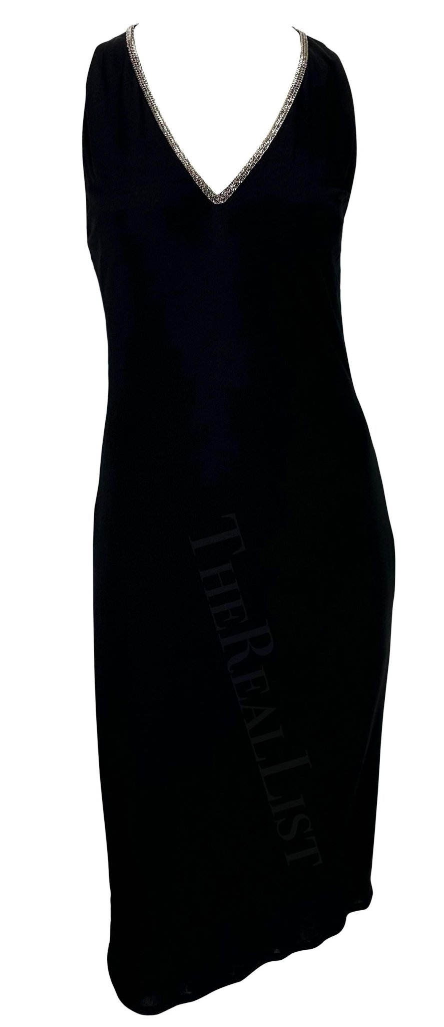 1999 Gianni Versace by Donatella Black Chain Bodycon Stretch Knit Dress - RealList