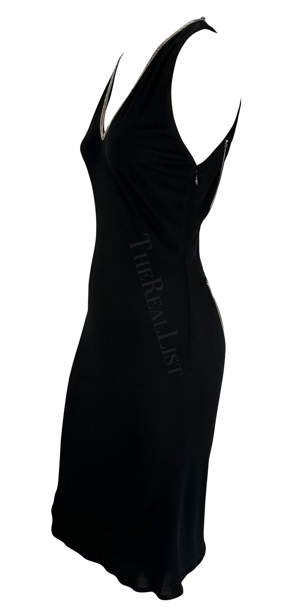 1999 Gianni Versace by Donatella Black Chain Bodycon Stretch Knit Dress - RealList