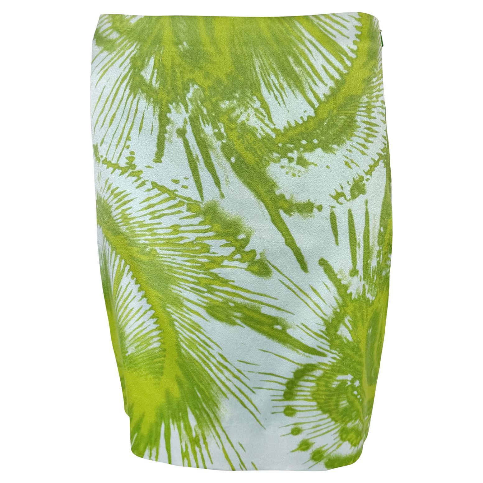 1999 Gianni Versace by Donatella Prototype Abstract Light Blue Green Silk Skirt - RealList