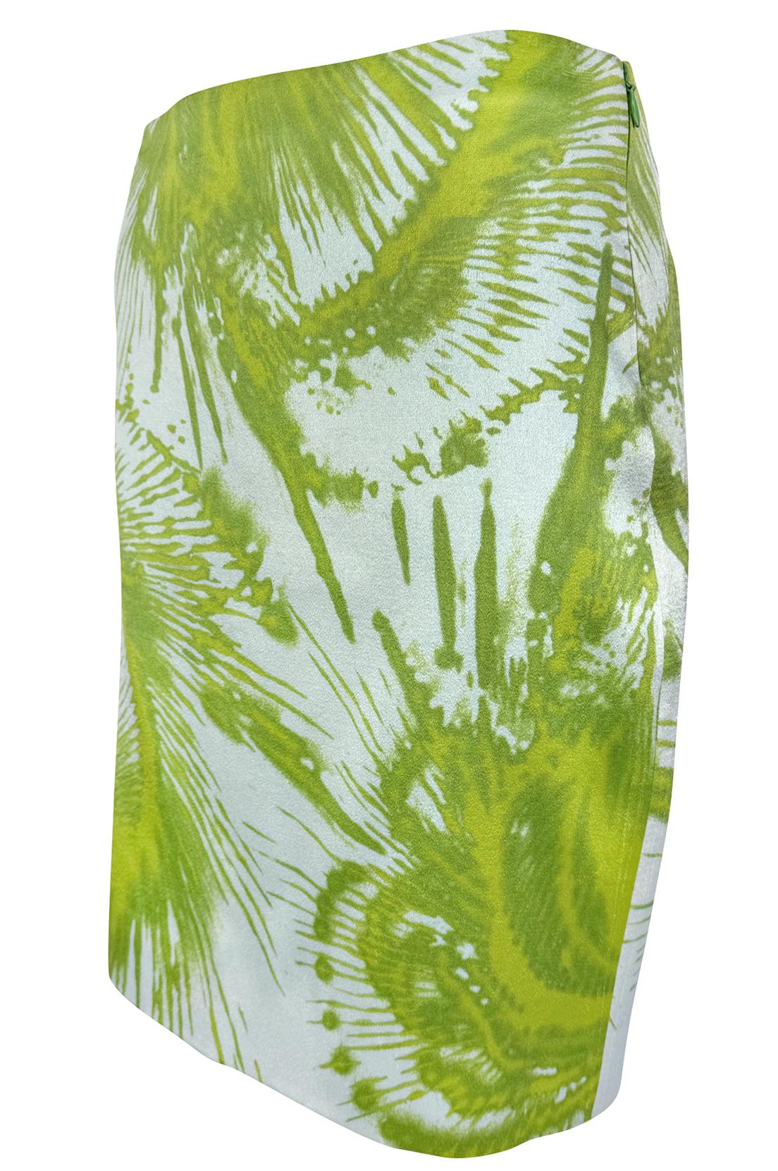 1999 Gianni Versace by Donatella Prototype Abstract Light Blue Green Silk Skirt - RealList