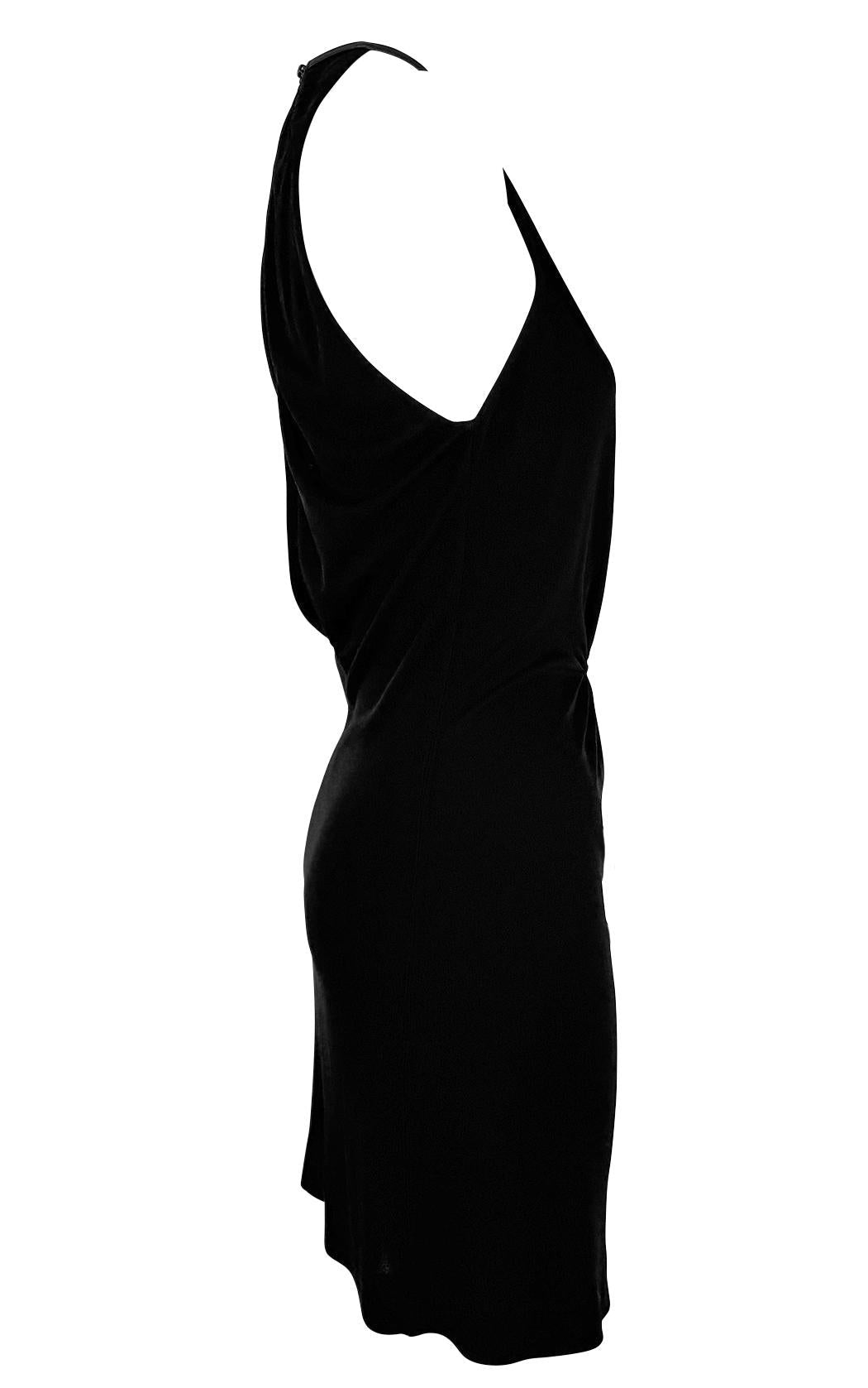 1999 Gucci by Tom Ford Black Leather Trim Plunging Viscose Backless Mini Dress - RealList