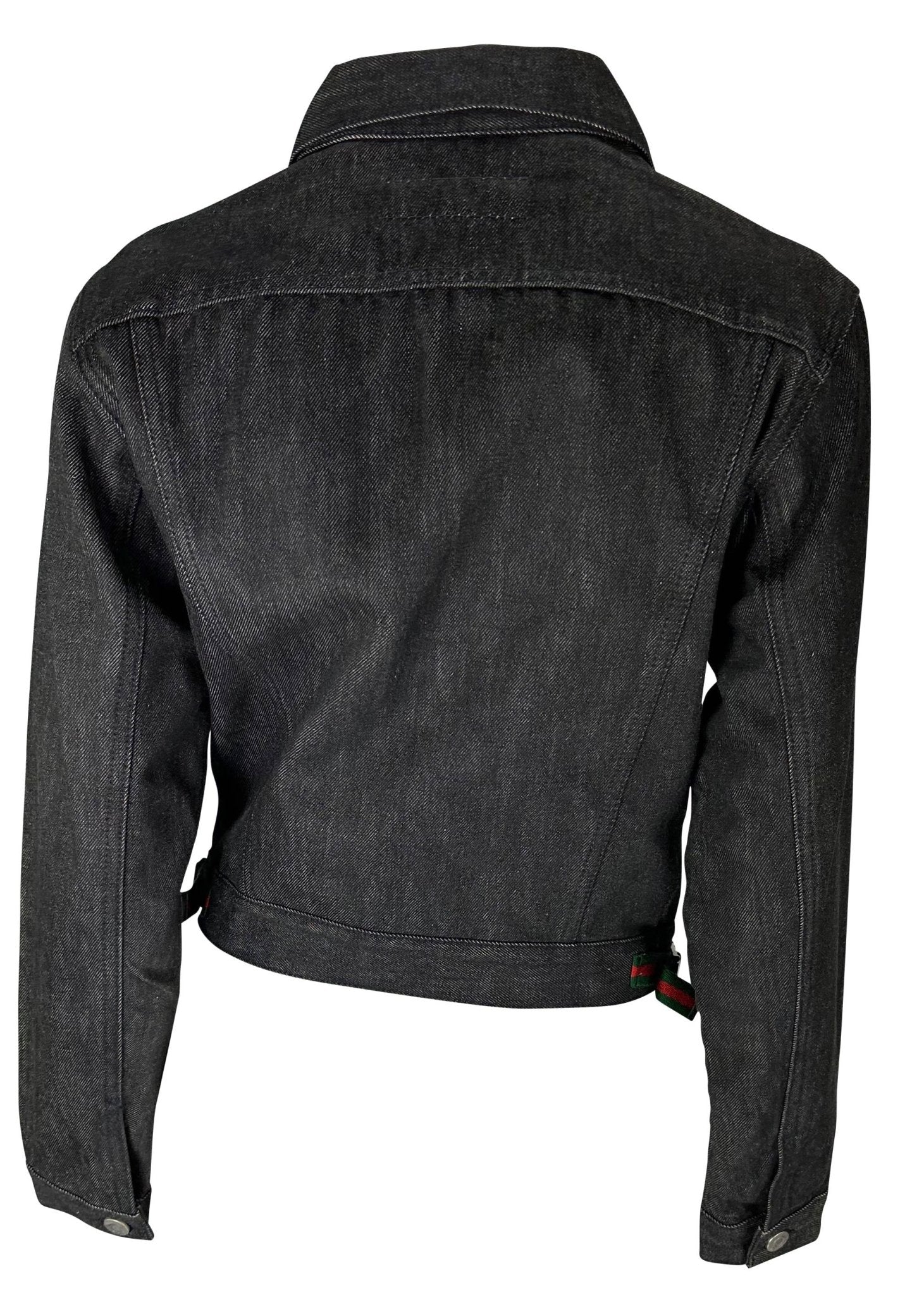 1999 Gucci by Tom Ford Web Buckle Black Logo Button Cotton Denim Jacket - RealList