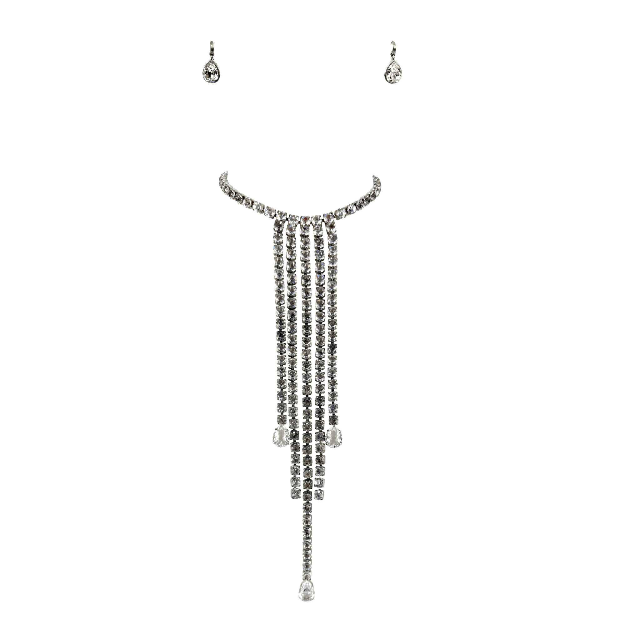 1999 Thierry Mugler Large Crystal Rhinestone Multi Pendant Necklace Earrings Set - RealList