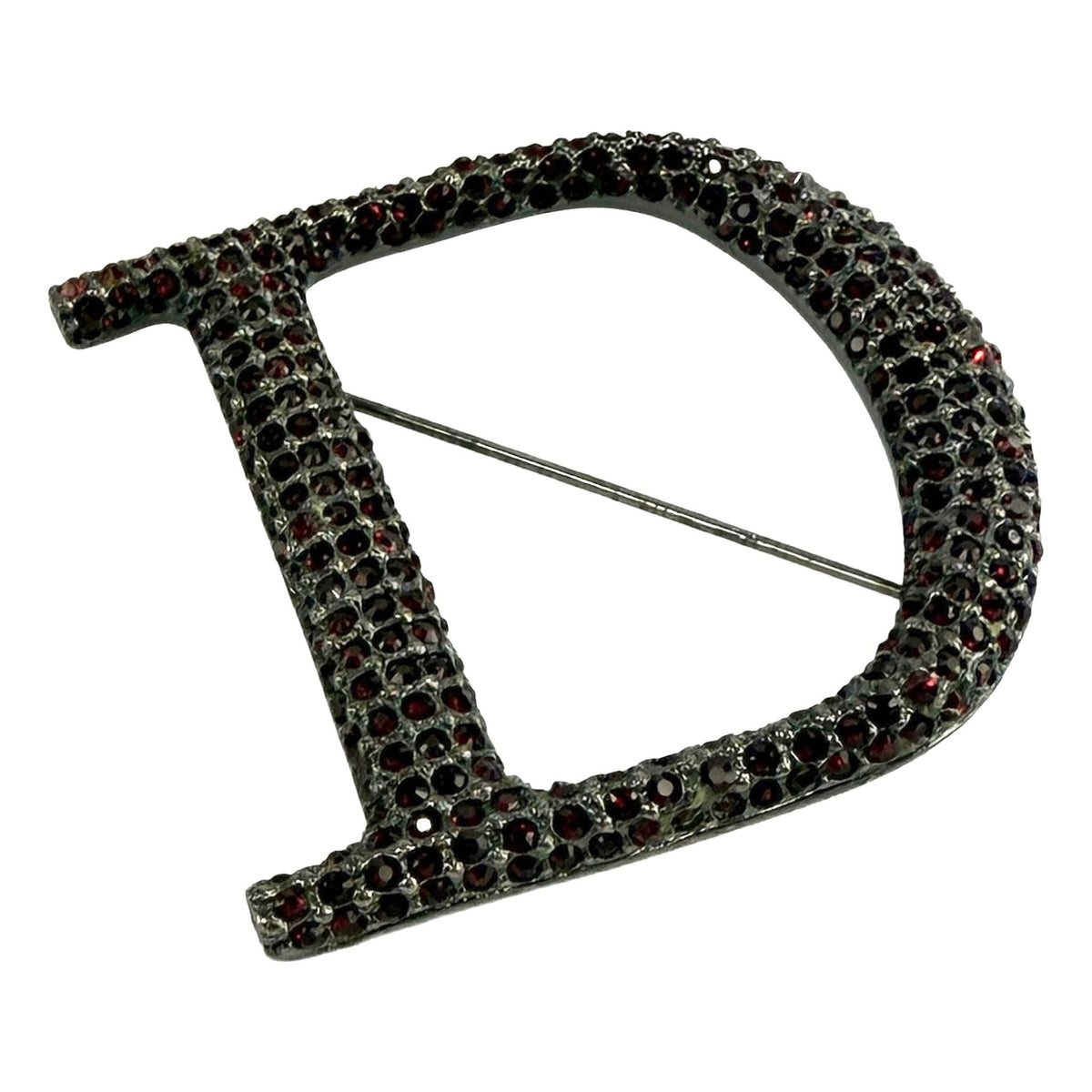 2000 Christian Dior by John Galliano Deep Red Rhinestone D Logo Brooch - RealList