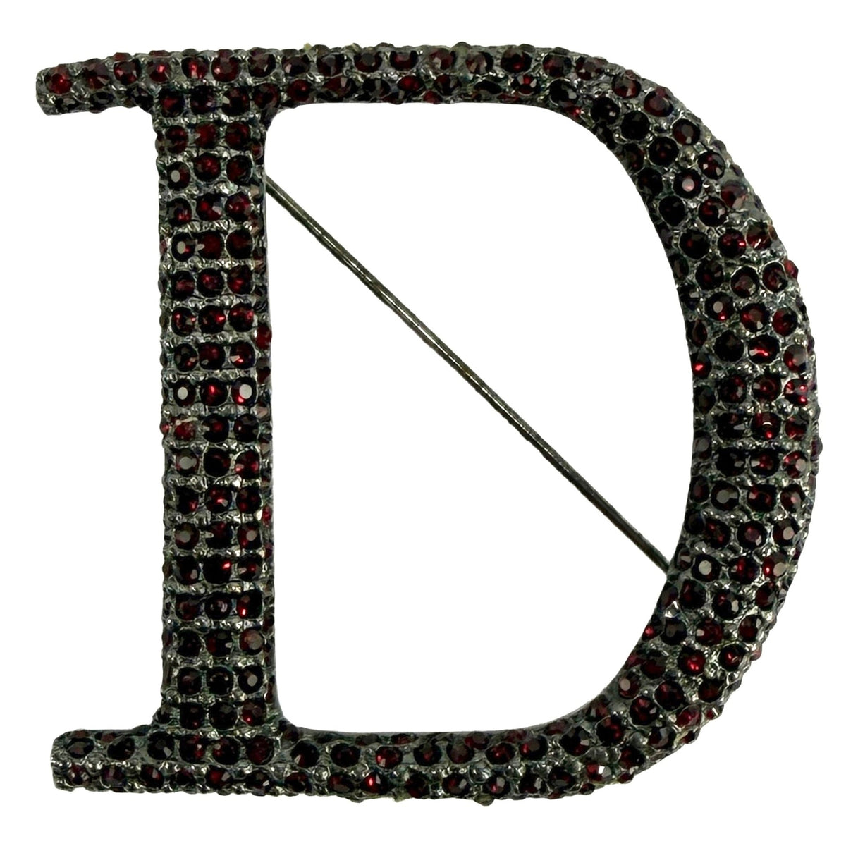 2000 Christian Dior by John Galliano Deep Red Rhinestone D Logo Brooch - RealList