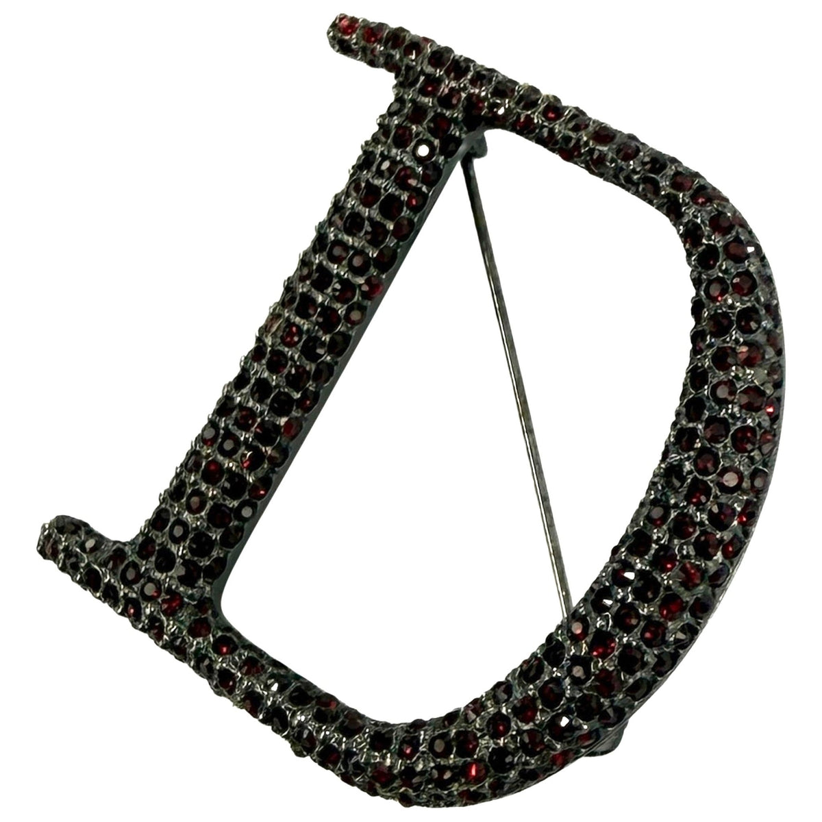 2000 Christian Dior by John Galliano Deep Red Rhinestone D Logo Brooch - RealList
