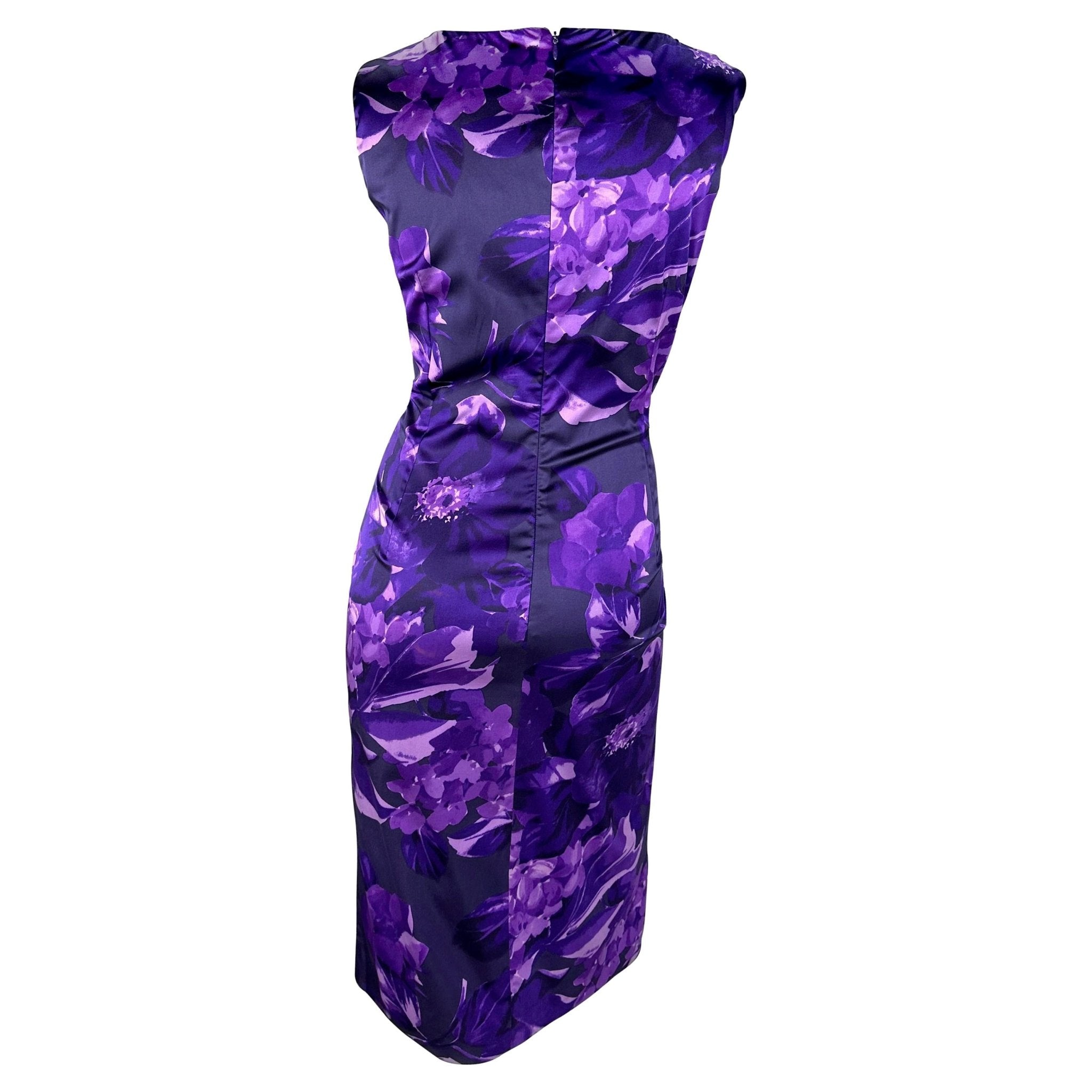 2000 Dolce & Gabbana Purple Floral Print Bodycon Stretch Sleeveless Dress - RealList