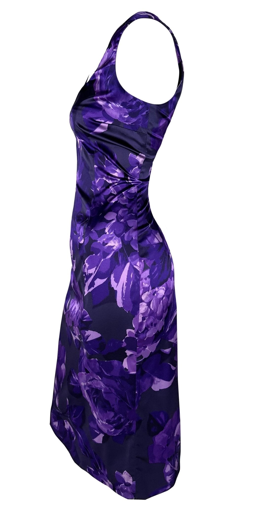 2000 Dolce & Gabbana Purple Floral Print Bodycon Stretch Sleeveless Dress - RealList