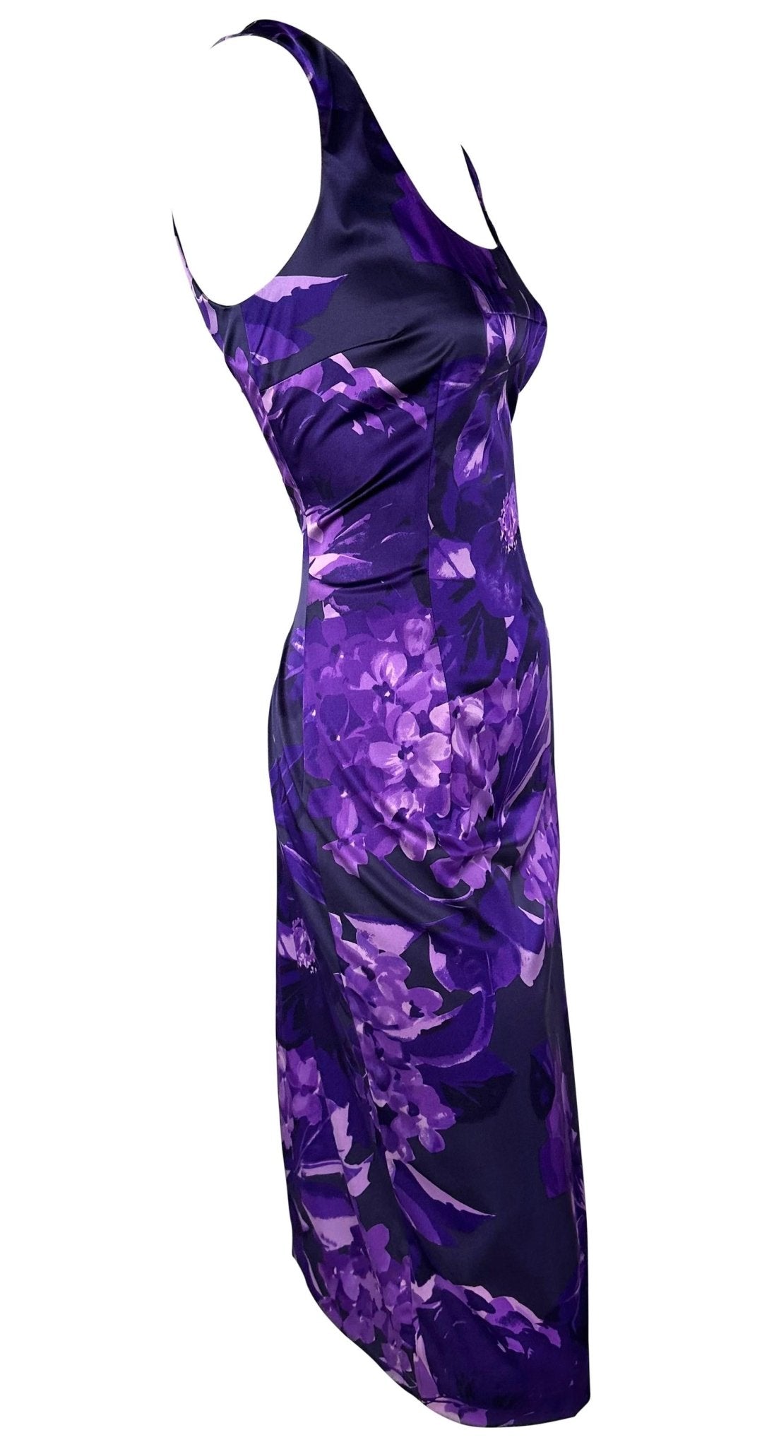 2000 Dolce & Gabbana Purple Floral Print Bodycon Stretch Sleeveless Dress - RealList