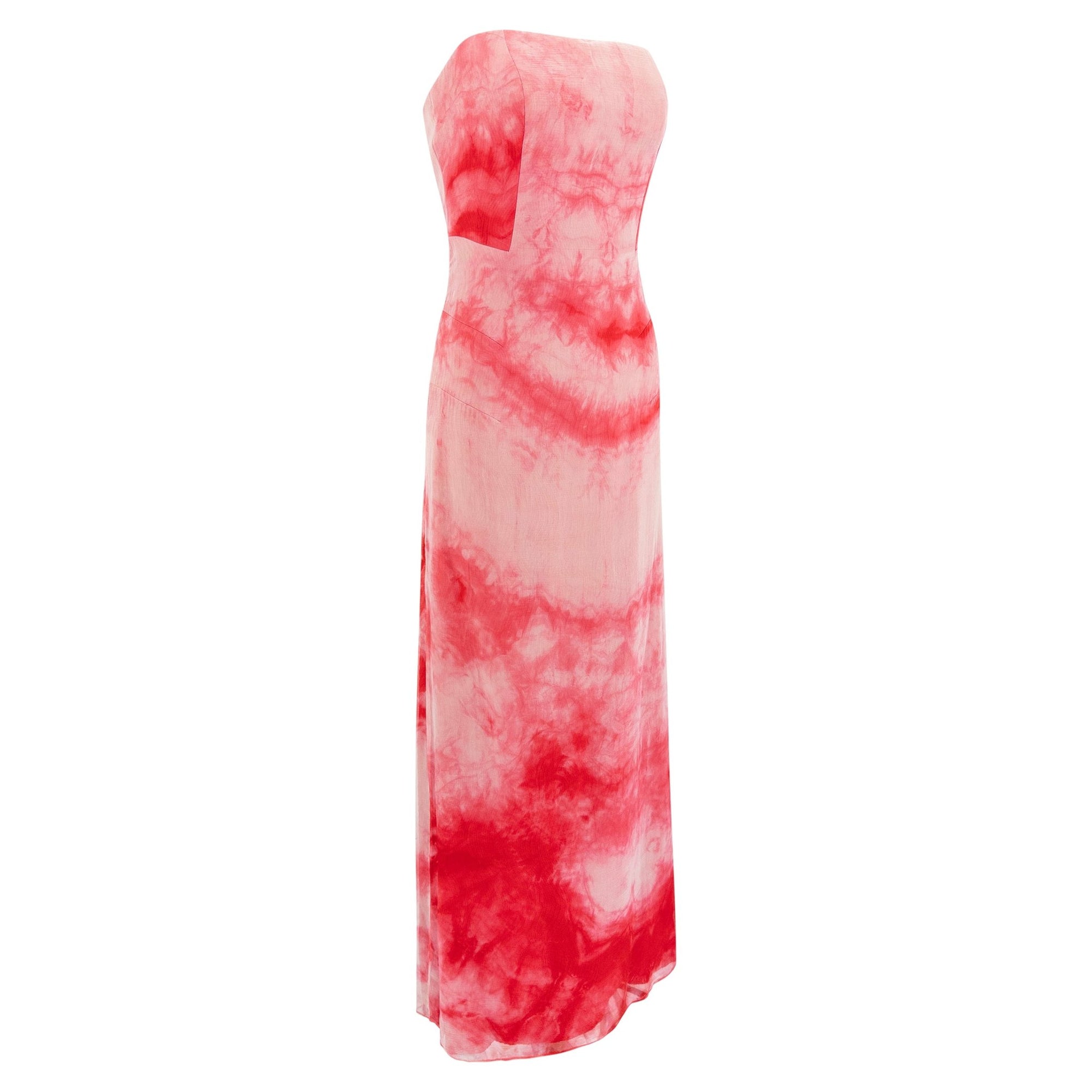 2000 Giorgio Armani Red Tie - Dye Chiffon Overlay Strapless Gown - RealList