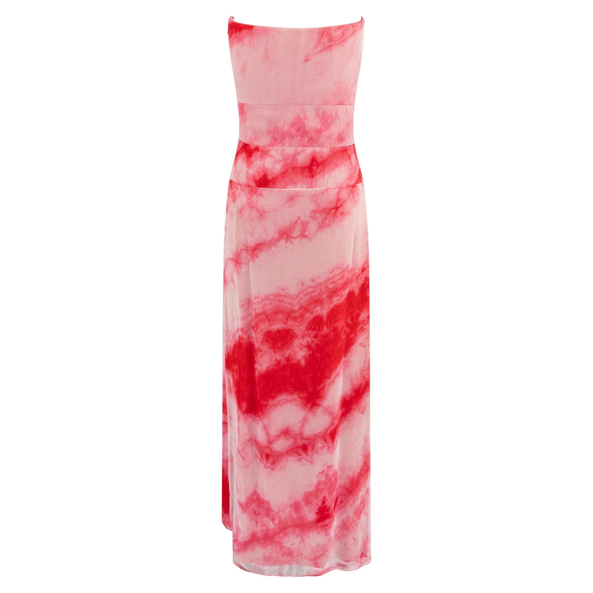 2000 Giorgio Armani Red Tie - Dye Chiffon Overlay Strapless Gown - RealList