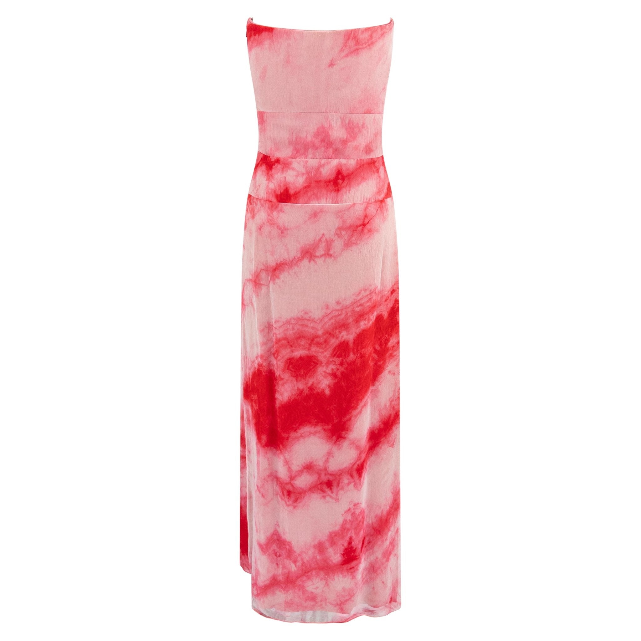 2000 Giorgio Armani Red Tie - Dye Chiffon Overlay Strapless Gown - RealList
