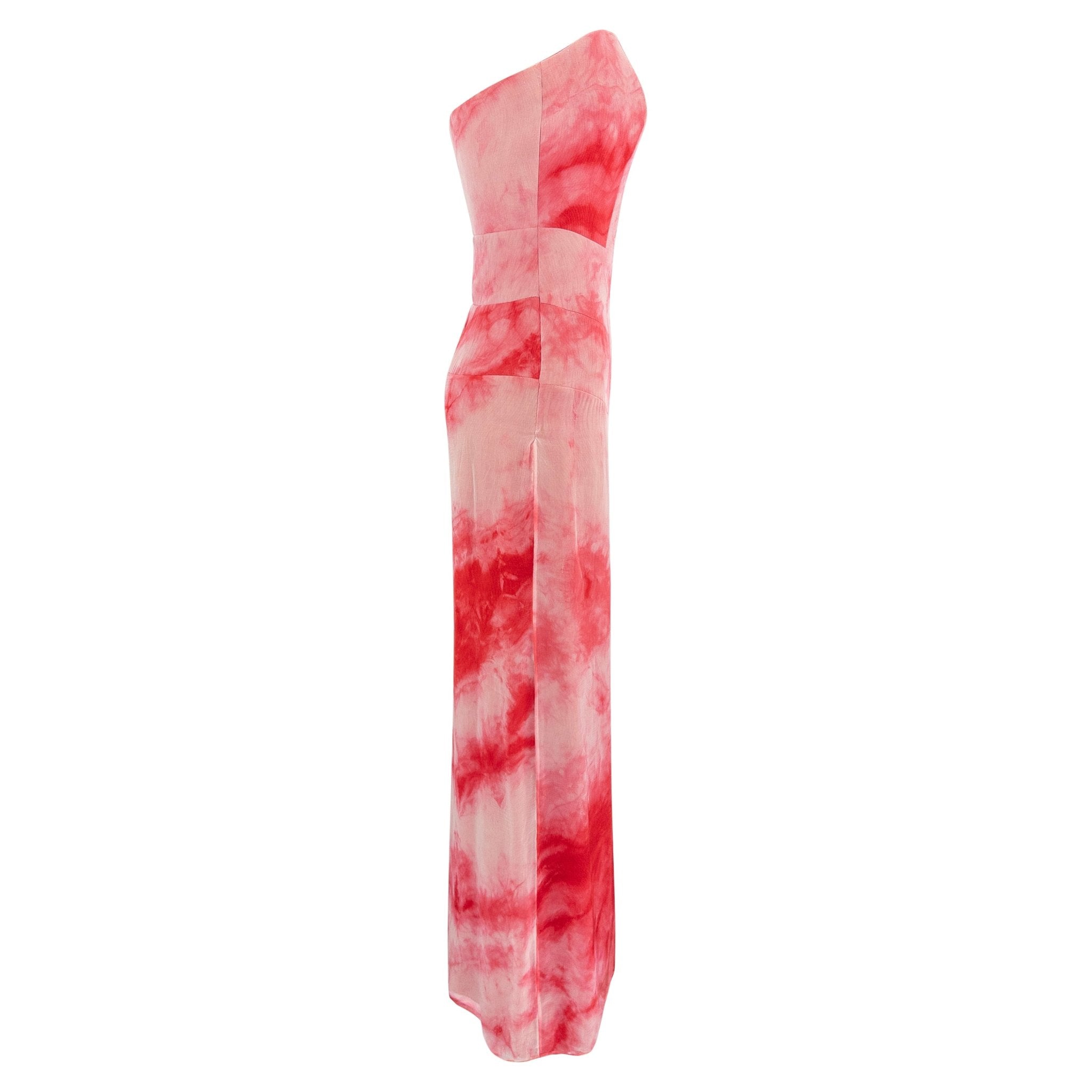 2000 Giorgio Armani Red Tie - Dye Chiffon Overlay Strapless Gown - RealList