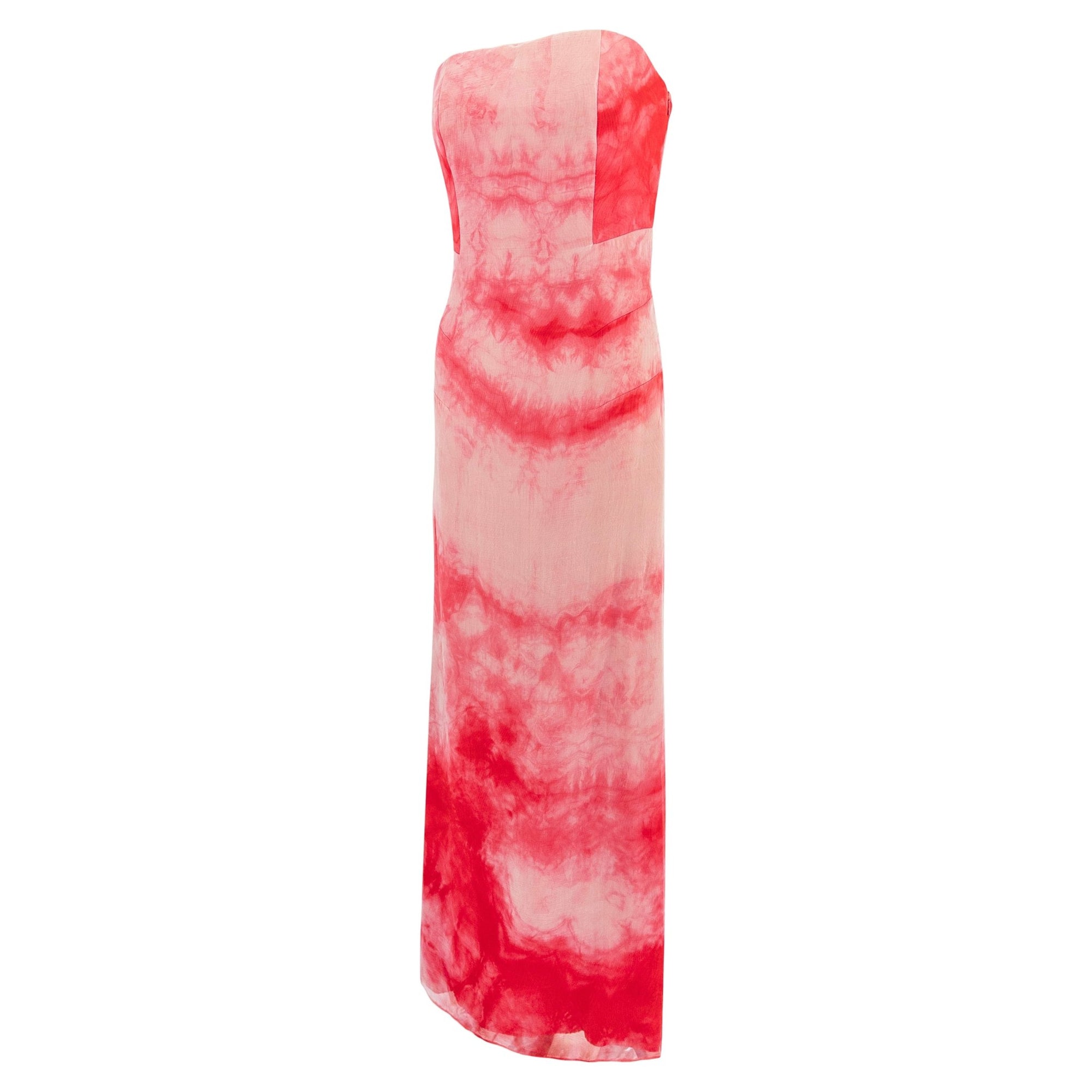 2000 Giorgio Armani Red Tie - Dye Chiffon Overlay Strapless Gown - RealList