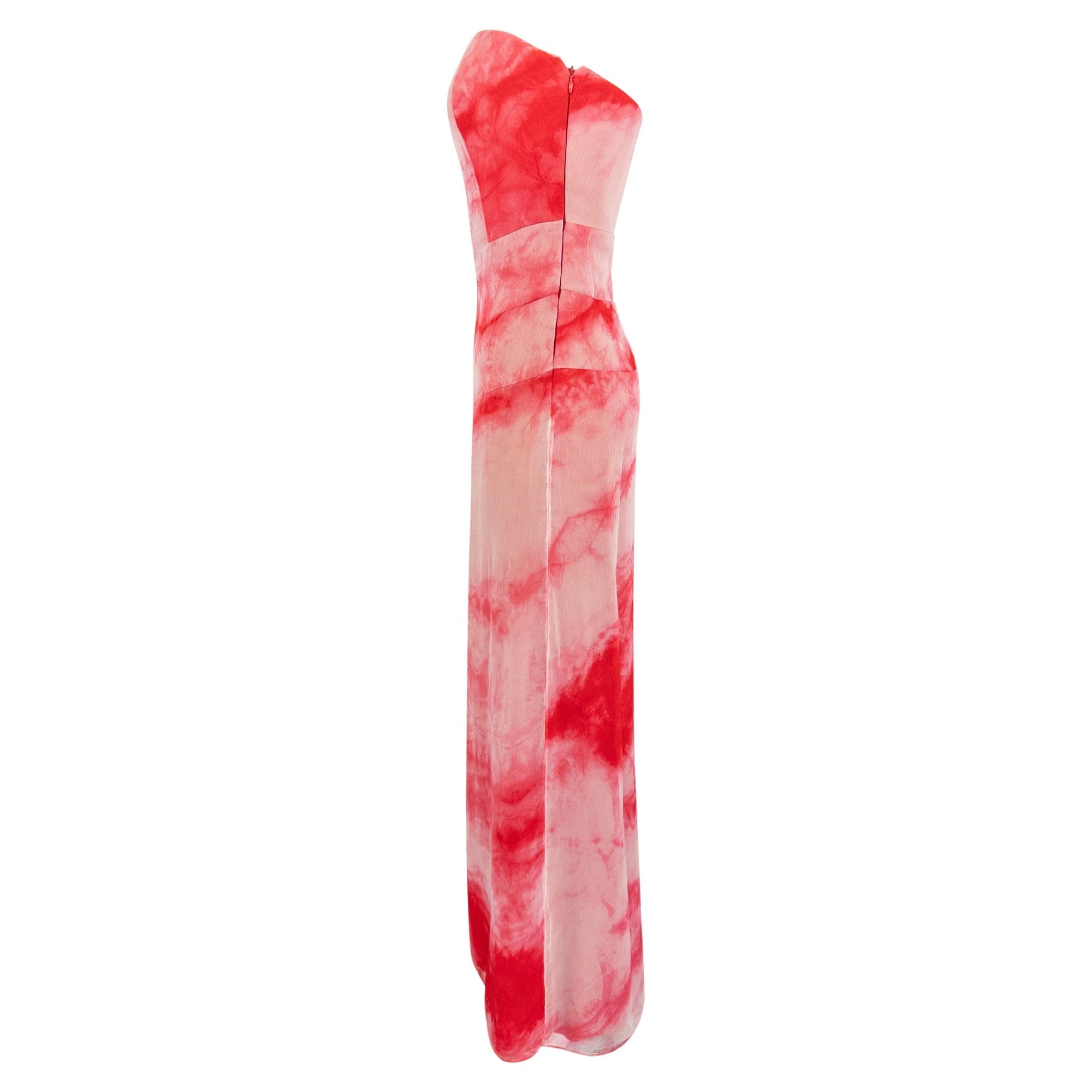 2000 Giorgio Armani Red Tie - Dye Chiffon Overlay Strapless Gown - RealList