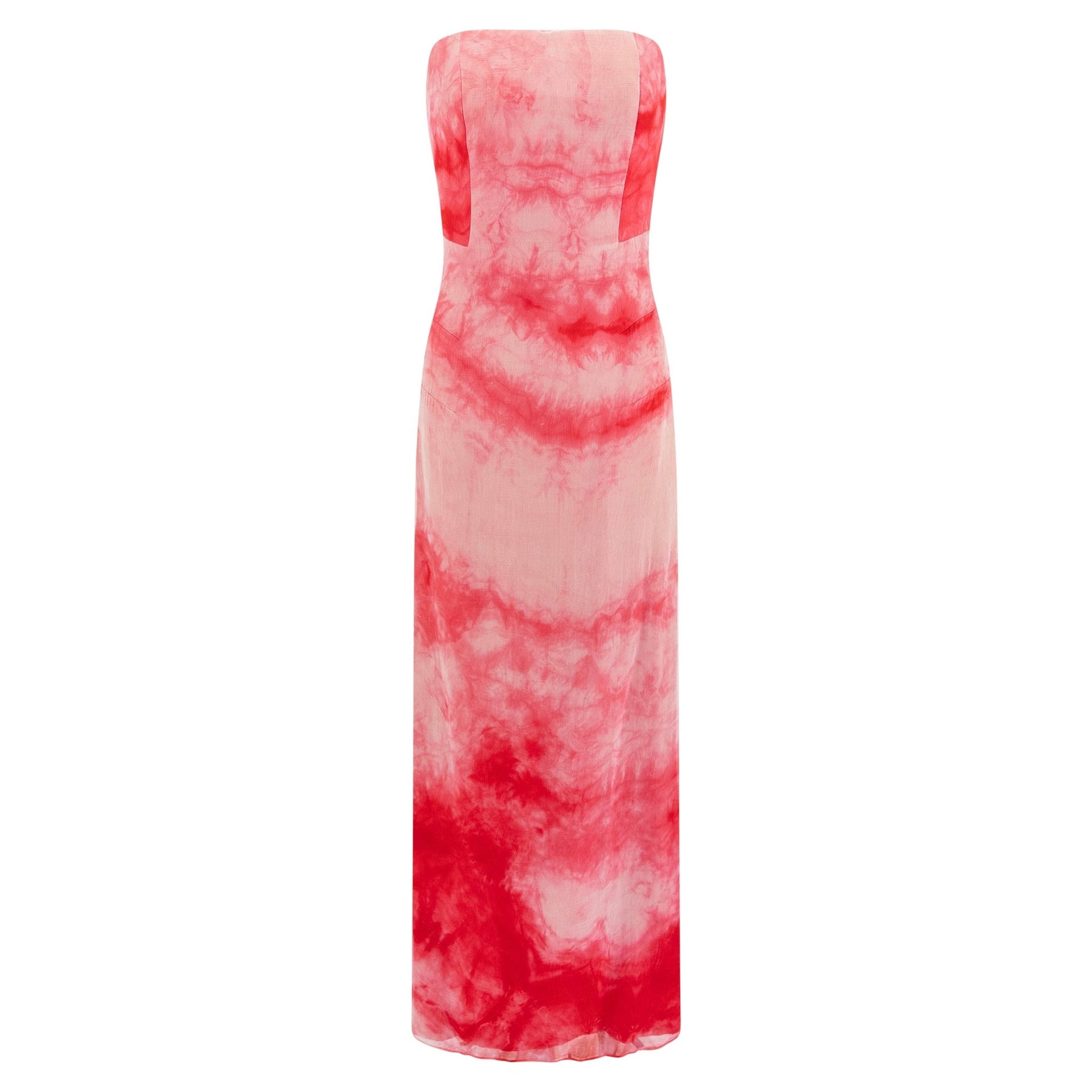 2000 Giorgio Armani Red Tie - Dye Chiffon Overlay Strapless Gown - RealList