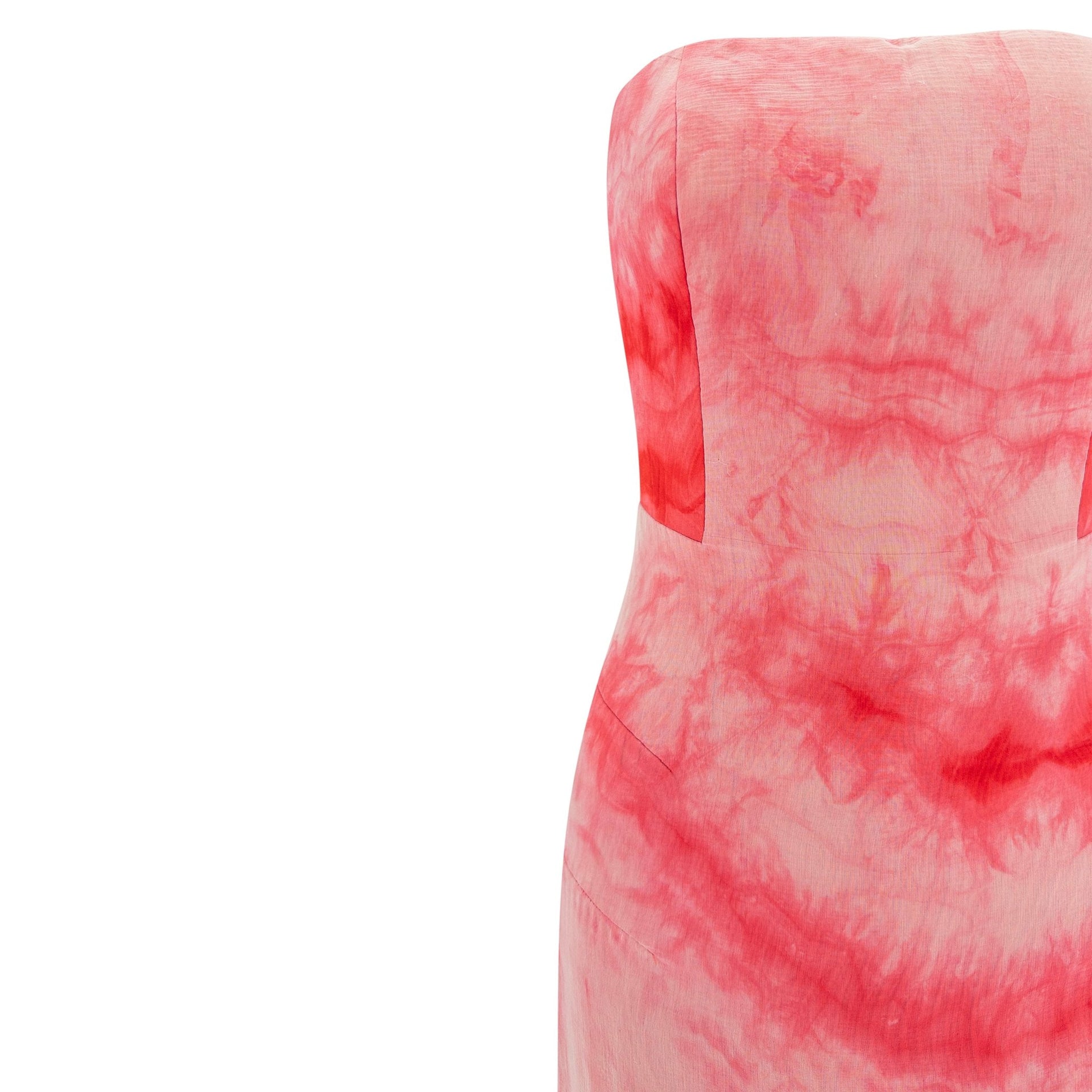 2000 Giorgio Armani Red Tie - Dye Chiffon Overlay Strapless Gown - RealList