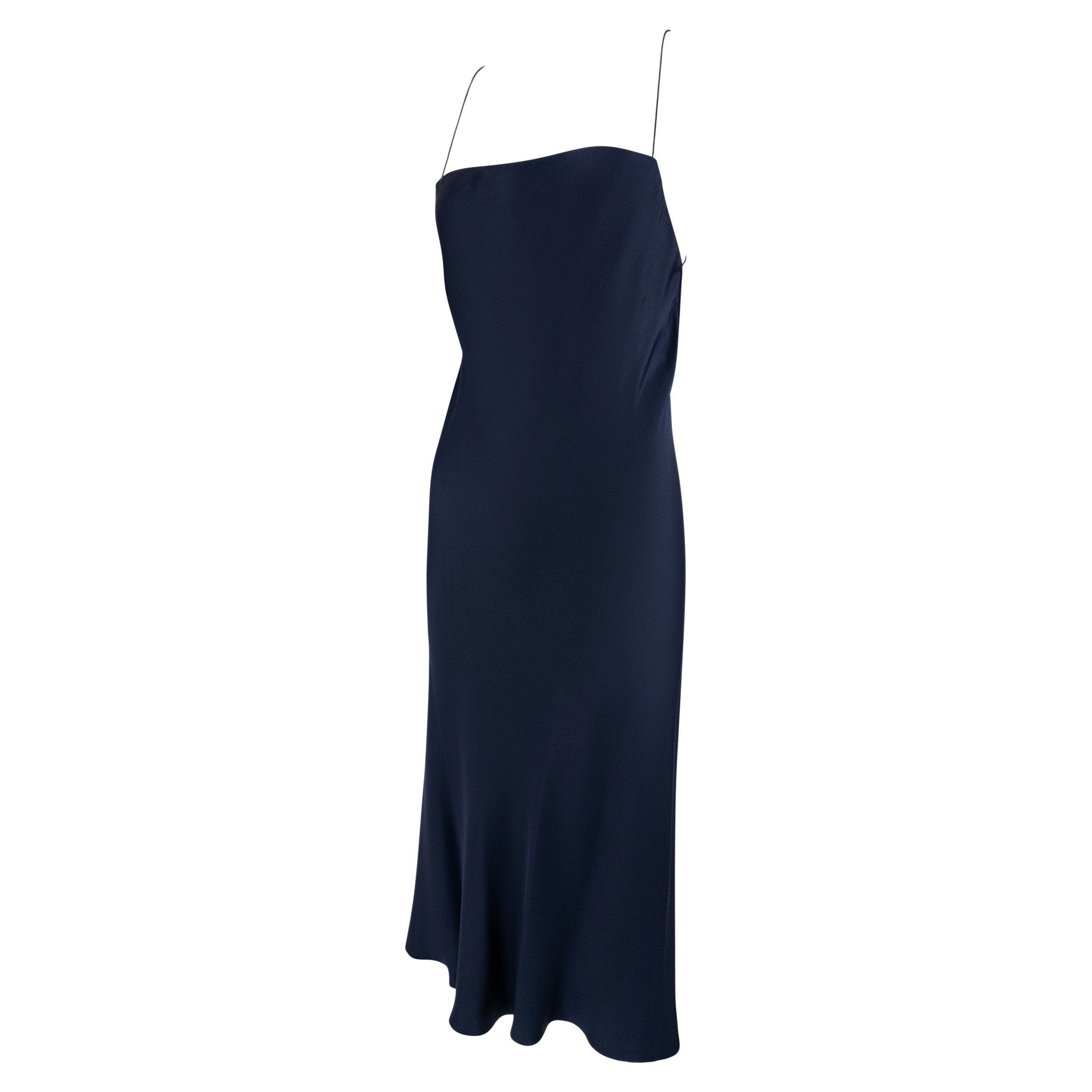 2000 Gucci by Tom Ford Dark Navy Silk Satin Backless Chain Slip Dress - RealList