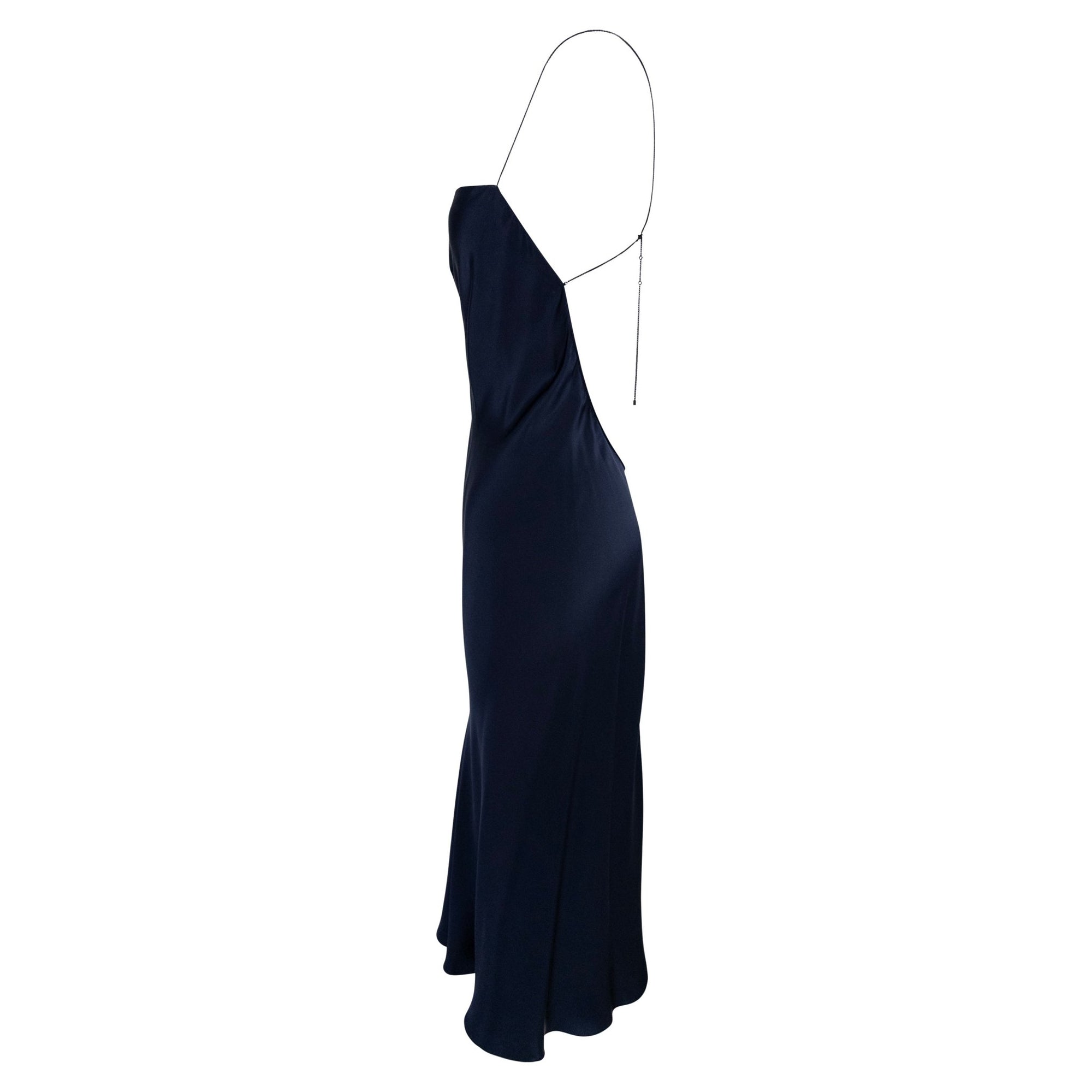 2000 Gucci by Tom Ford Dark Navy Silk Satin Backless Chain Slip Dress - RealList