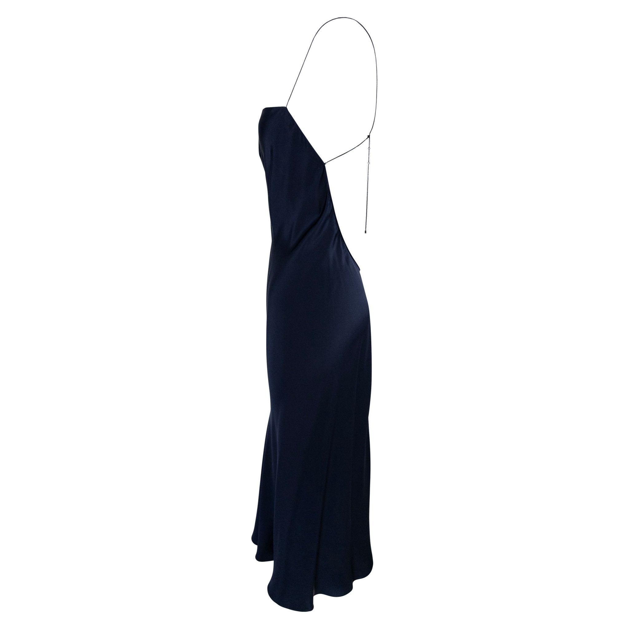 2000 Gucci by Tom Ford Dark Navy Silk Satin Backless Chain Slip Dress - RealList