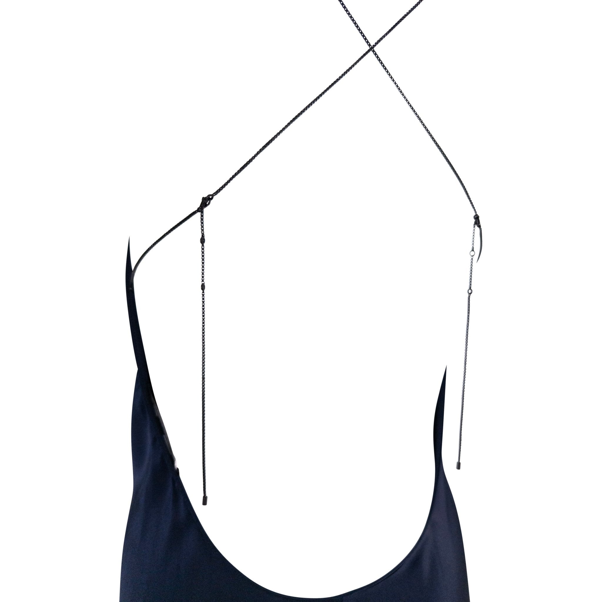 2000 Gucci by Tom Ford Dark Navy Silk Satin Backless Chain Slip Dress - RealList