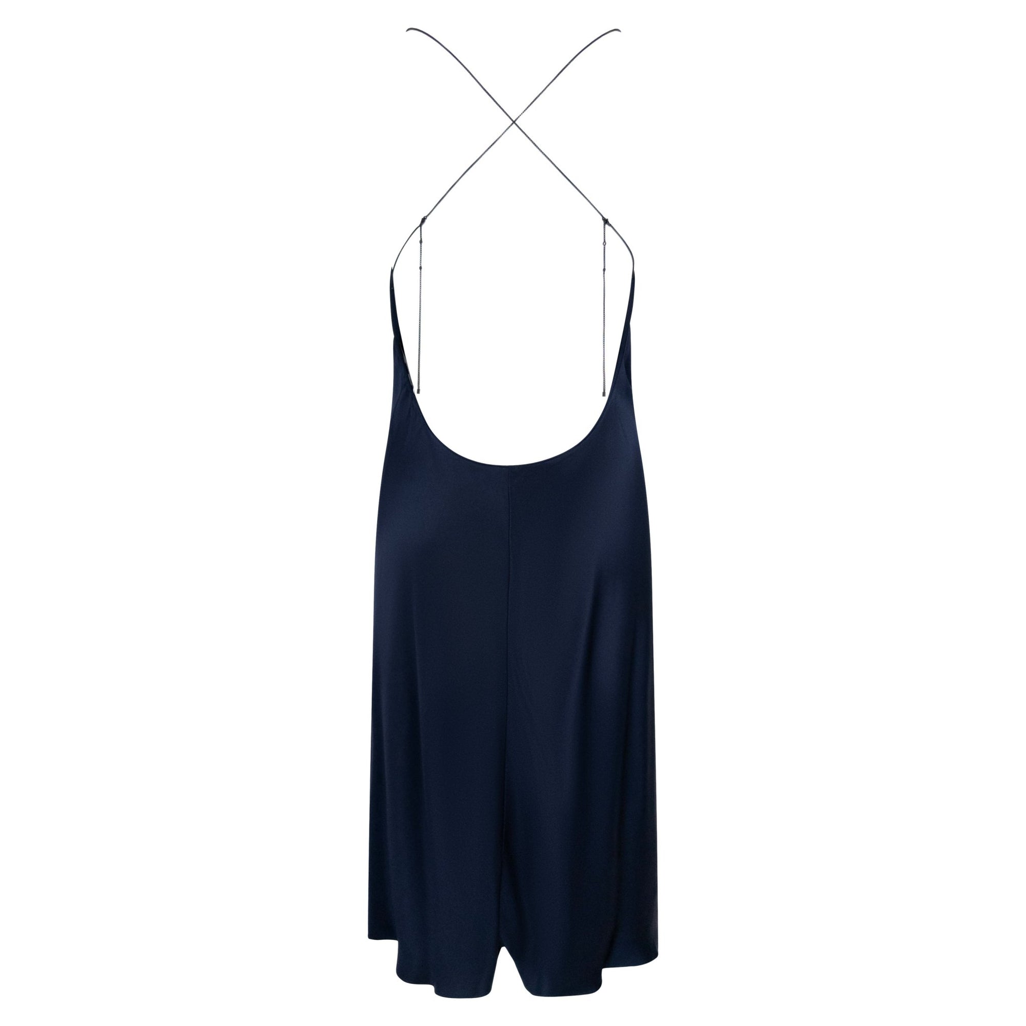 2000 Gucci by Tom Ford Dark Navy Silk Satin Backless Chain Slip Dress - RealList