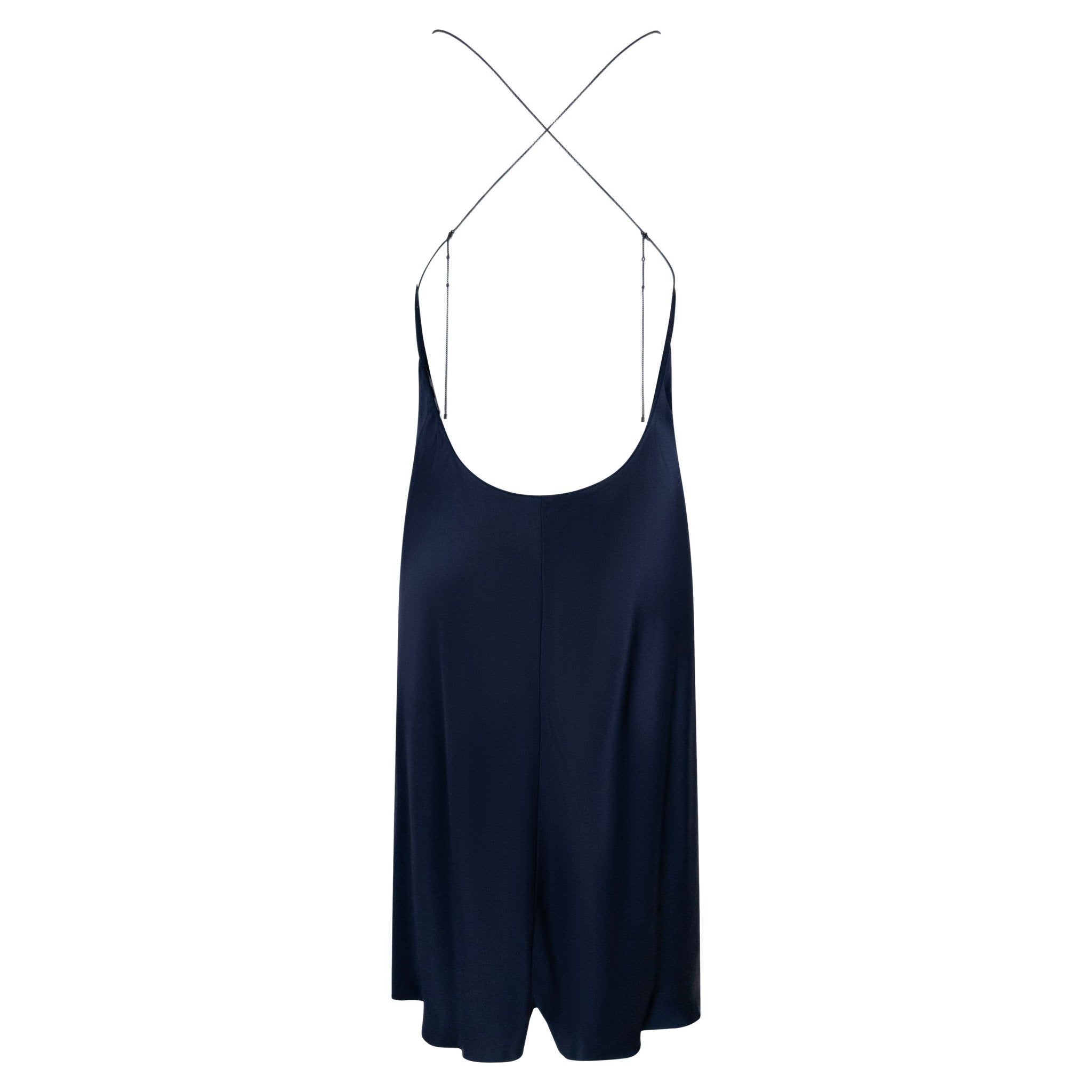 2000 Gucci by Tom Ford Dark Navy Silk Satin Backless Chain Slip Dress - RealList
