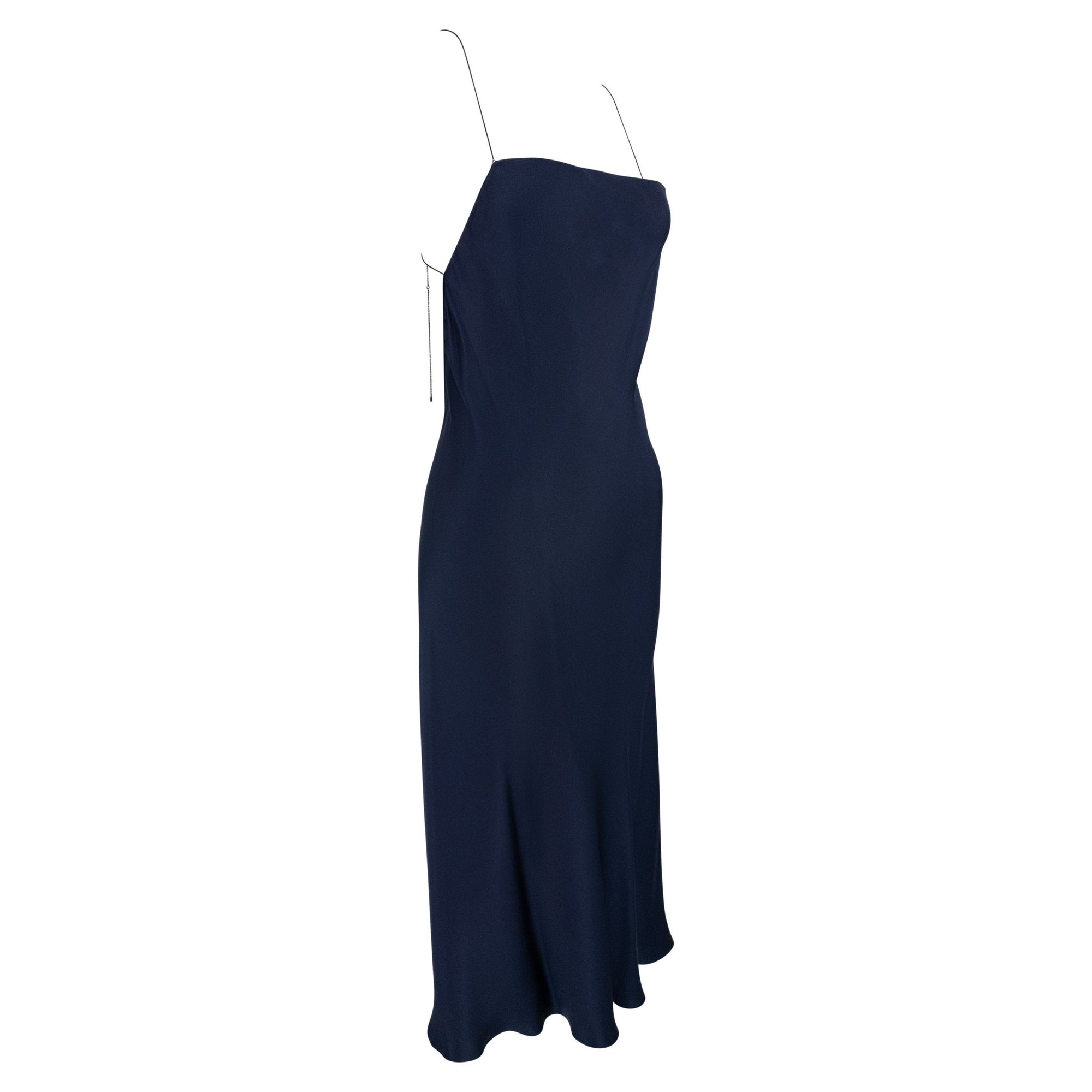 2000 Gucci by Tom Ford Dark Navy Silk Satin Backless Chain Slip Dress - RealList