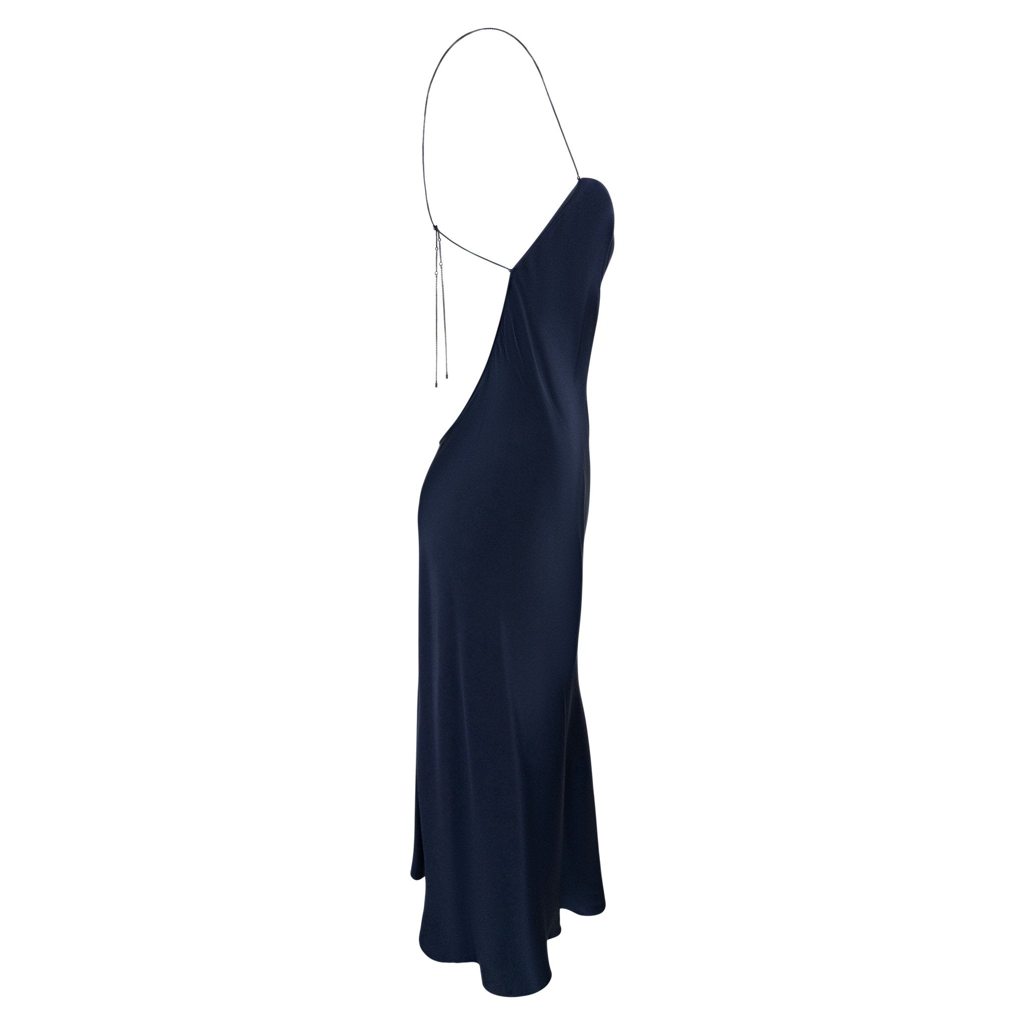 2000 Gucci by Tom Ford Dark Navy Silk Satin Backless Chain Slip Dress - RealList